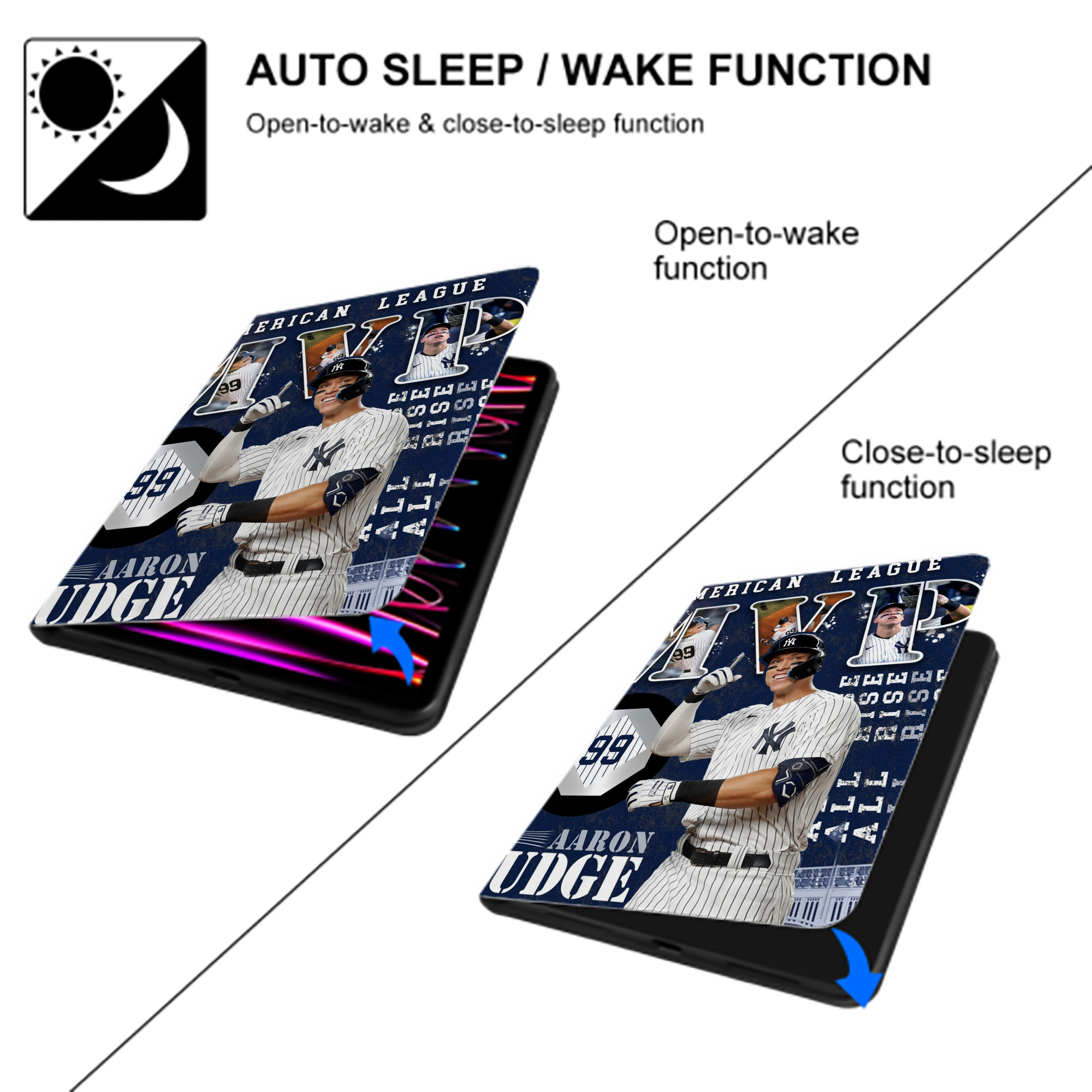 Aaron Judge MVP Premium Tri-Fold PU Leather & Silicone IPad Case With Pencil Slot – Fits 9.5,10.5,10.9 – Adjustable Stand, Slim, Protective