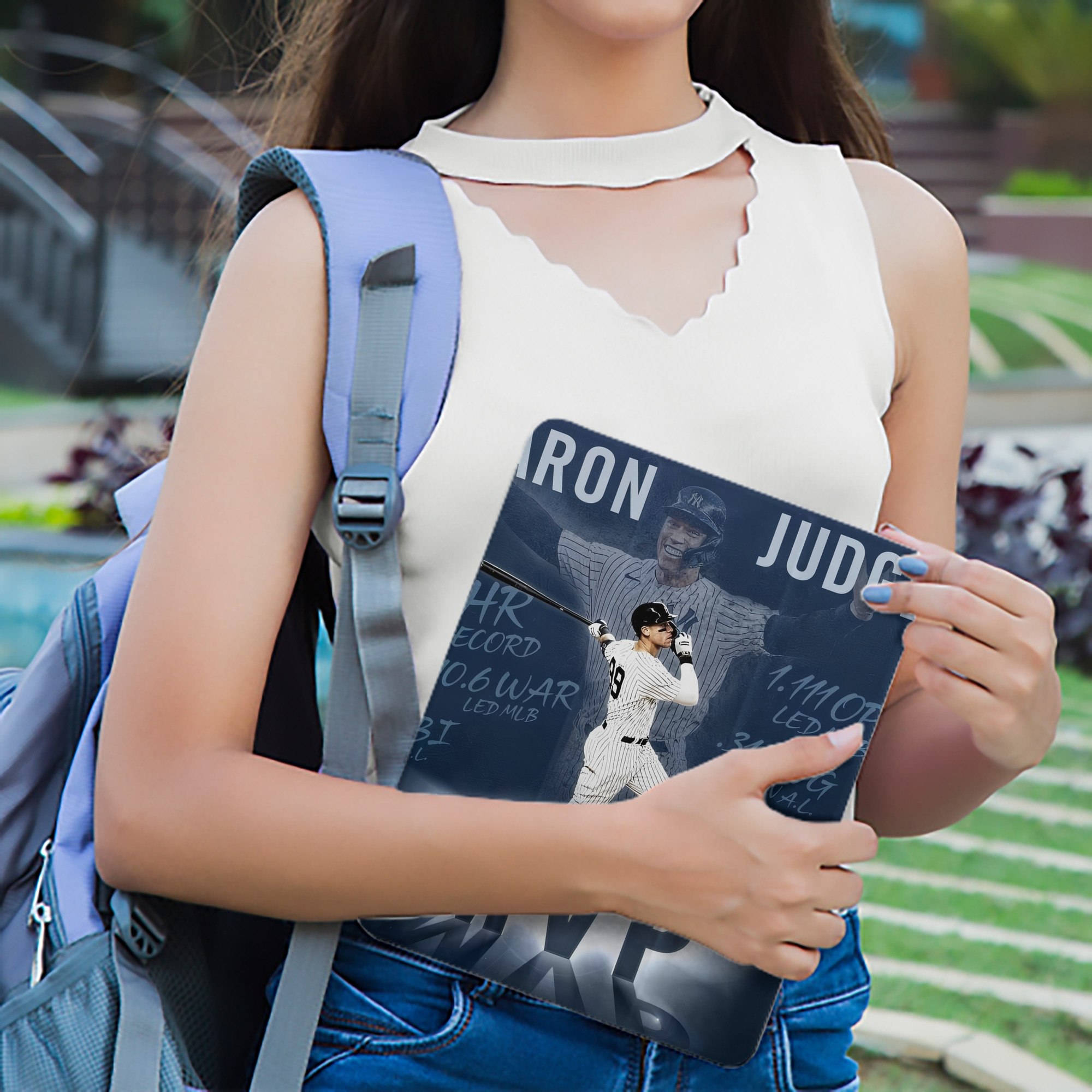 Aaron Judge MVP Premium Tri-Fold PU Leather & Silicone IPad Case With Pencil Slot – Fits 9.5,10.5,10.9 – Adjustable Stand, Slim, Protective