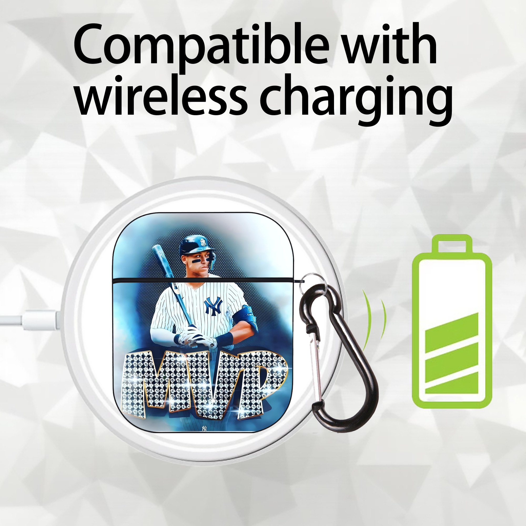 Aaron Judge MVP AirPods 2 Case Hard Shell Black, Flexible PC Material, Precise Cutouts, Full Protection, Anti-Fingerprint, Washable, Includes Keychain – Durable & Slim Design