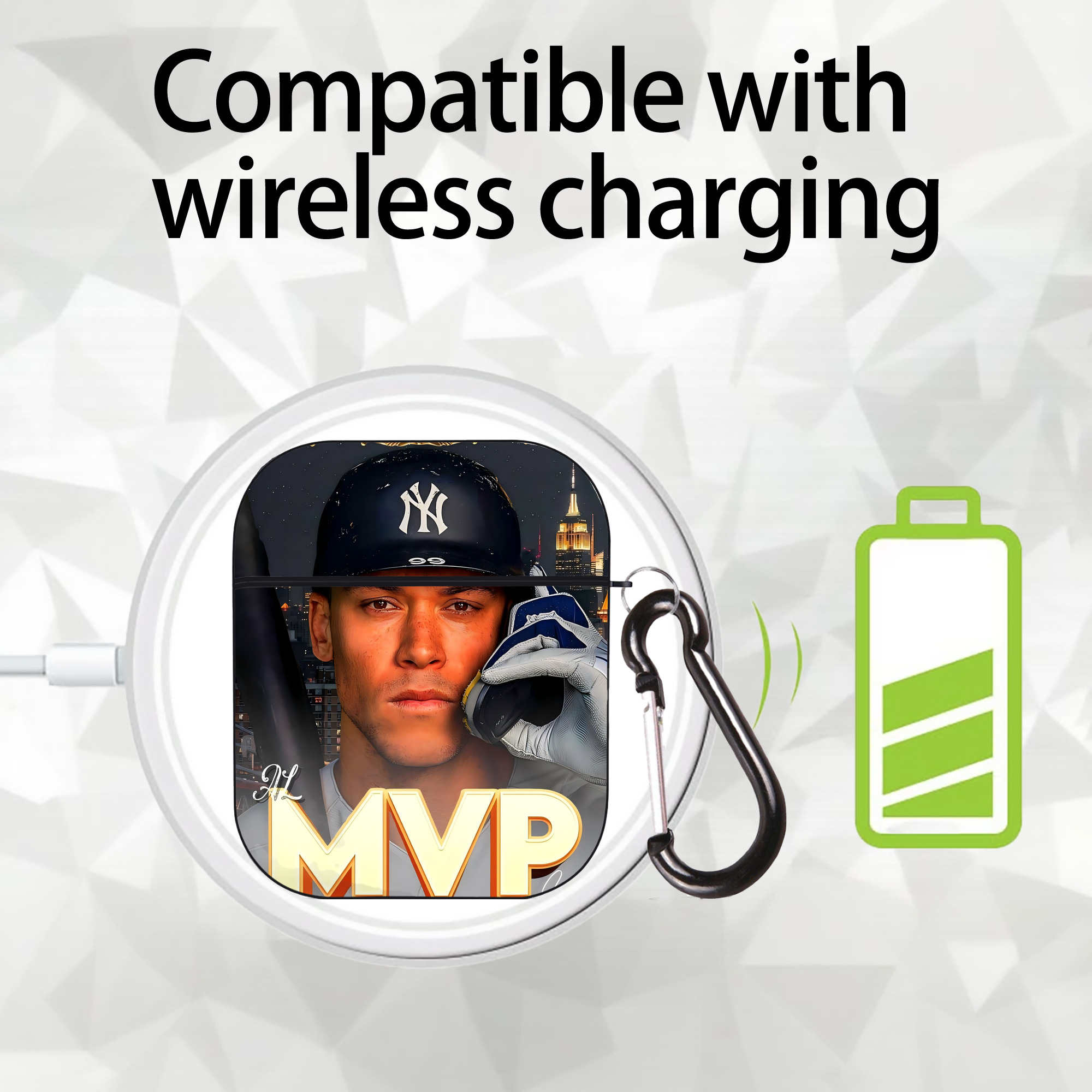 Aaron Judge MVP AirPods 2 Case Hard Shell Black, Flexible PC Material, Precise Cutouts, Full Protection, Anti-Fingerprint, Washable, Includes Keychain – Durable & Slim Design