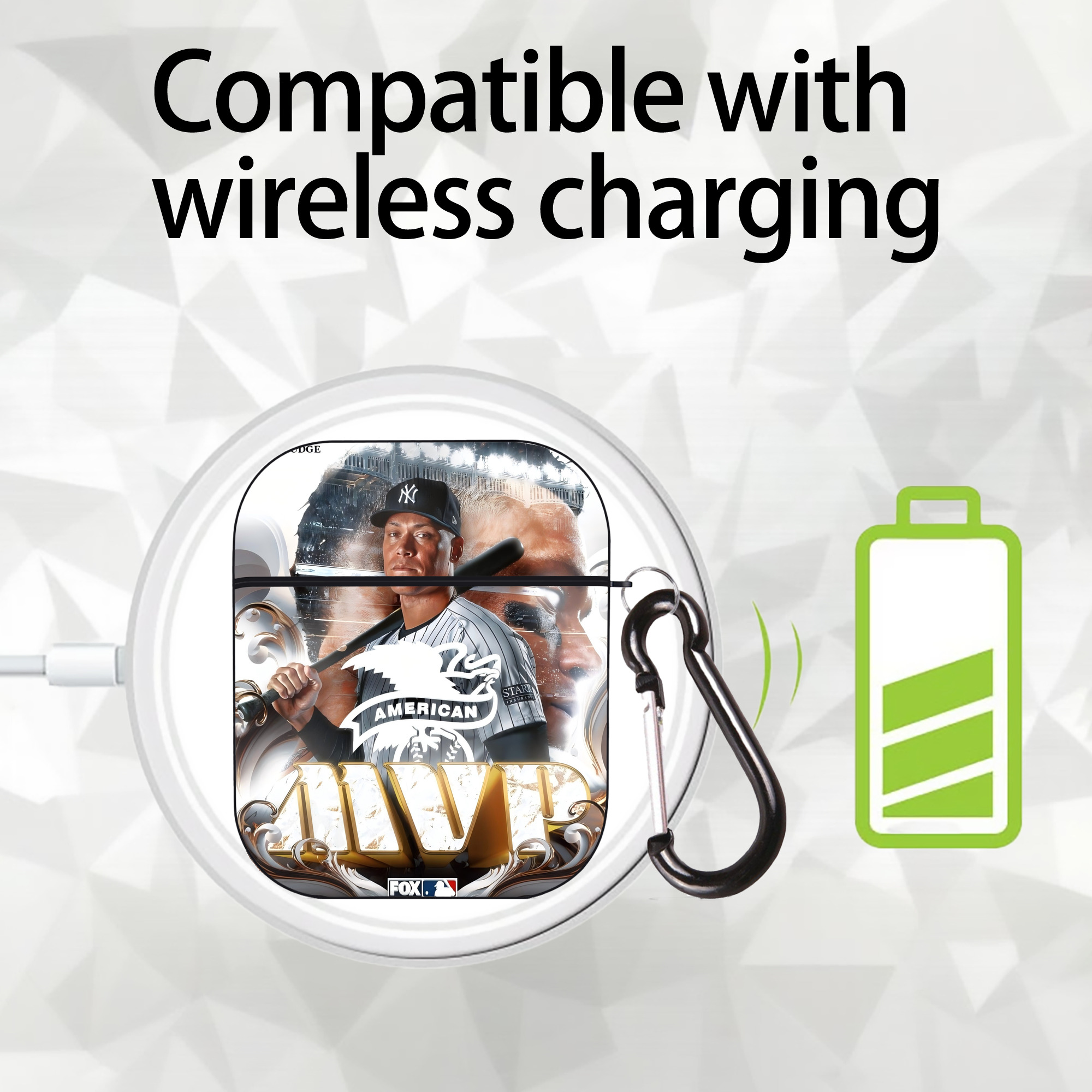 Aaron Judge MVP AirPods 2 Case Hard Shell Black, Flexible PC Material, Precise Cutouts, Full Protection, Anti-Fingerprint, Washable, Includes Keychain – Durable & Slim Design