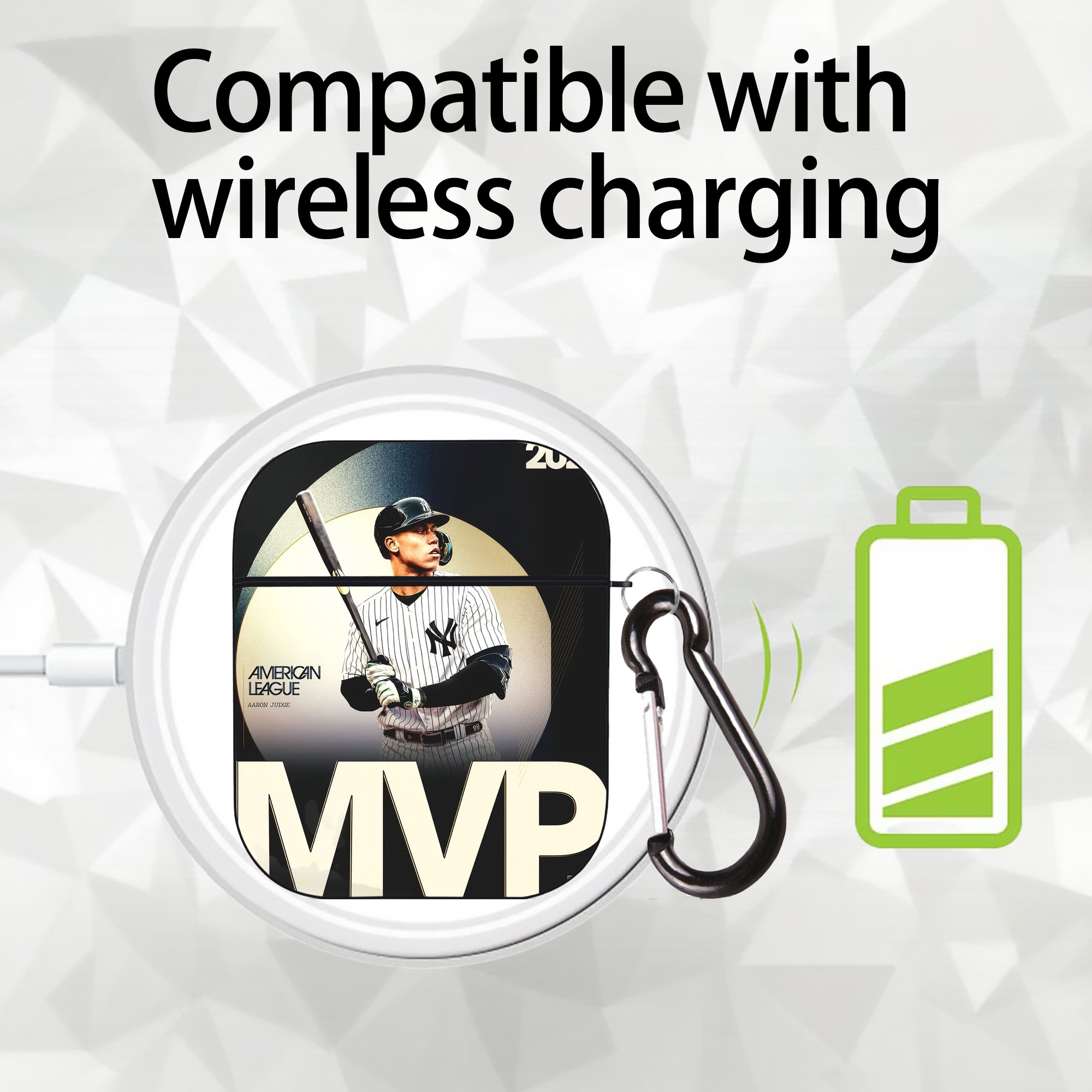 Aaron Judge MVP AirPods 2 Case Hard Shell Black, Flexible PC Material, Precise Cutouts, Full Protection, Anti-Fingerprint, Washable, Includes Keychain – Durable & Slim Design