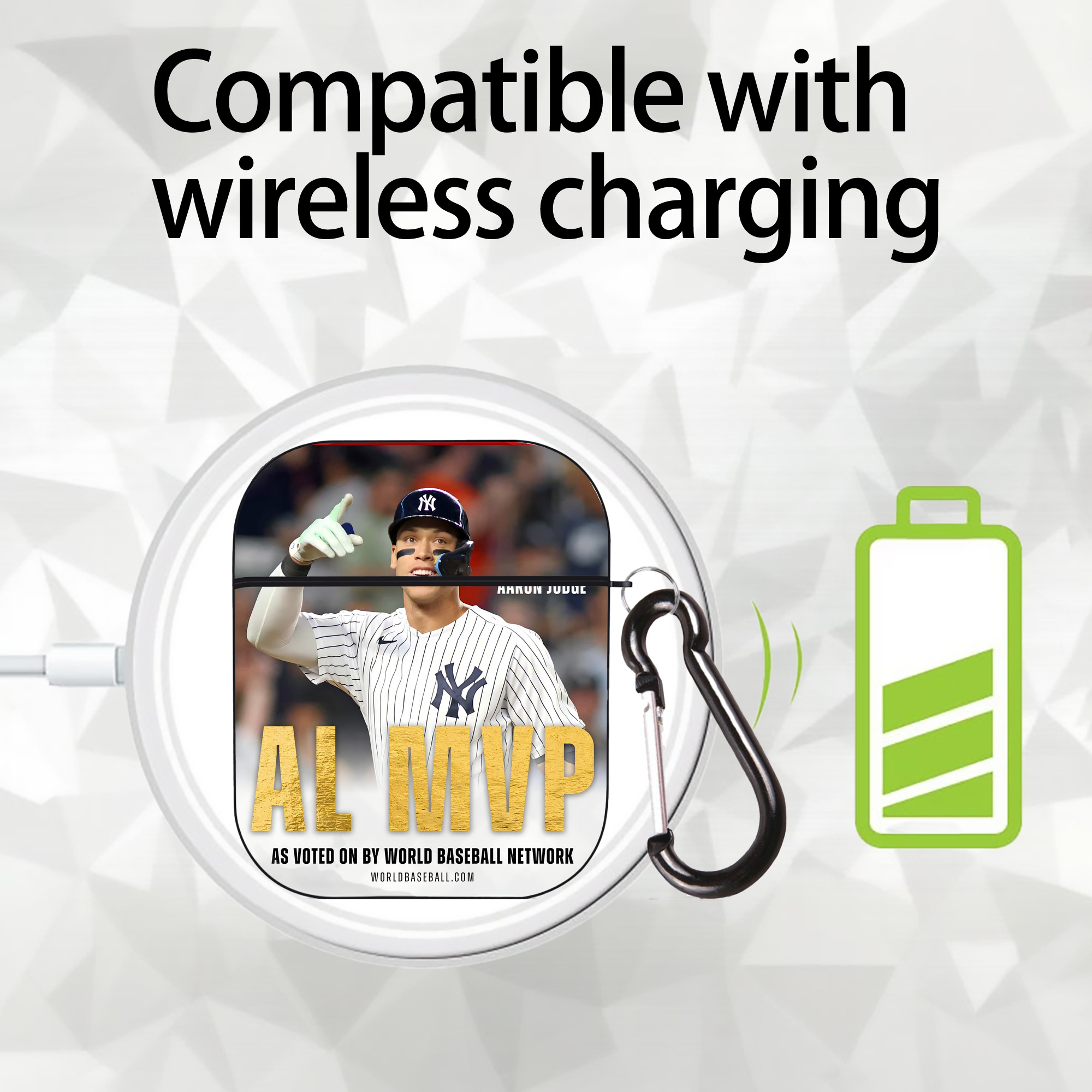 Aaron Judge MVP AirPods 2 Case Hard Shell Black, Flexible PC Material, Precise Cutouts, Full Protection, Anti-Fingerprint, Washable, Includes Keychain – Durable & Slim Design