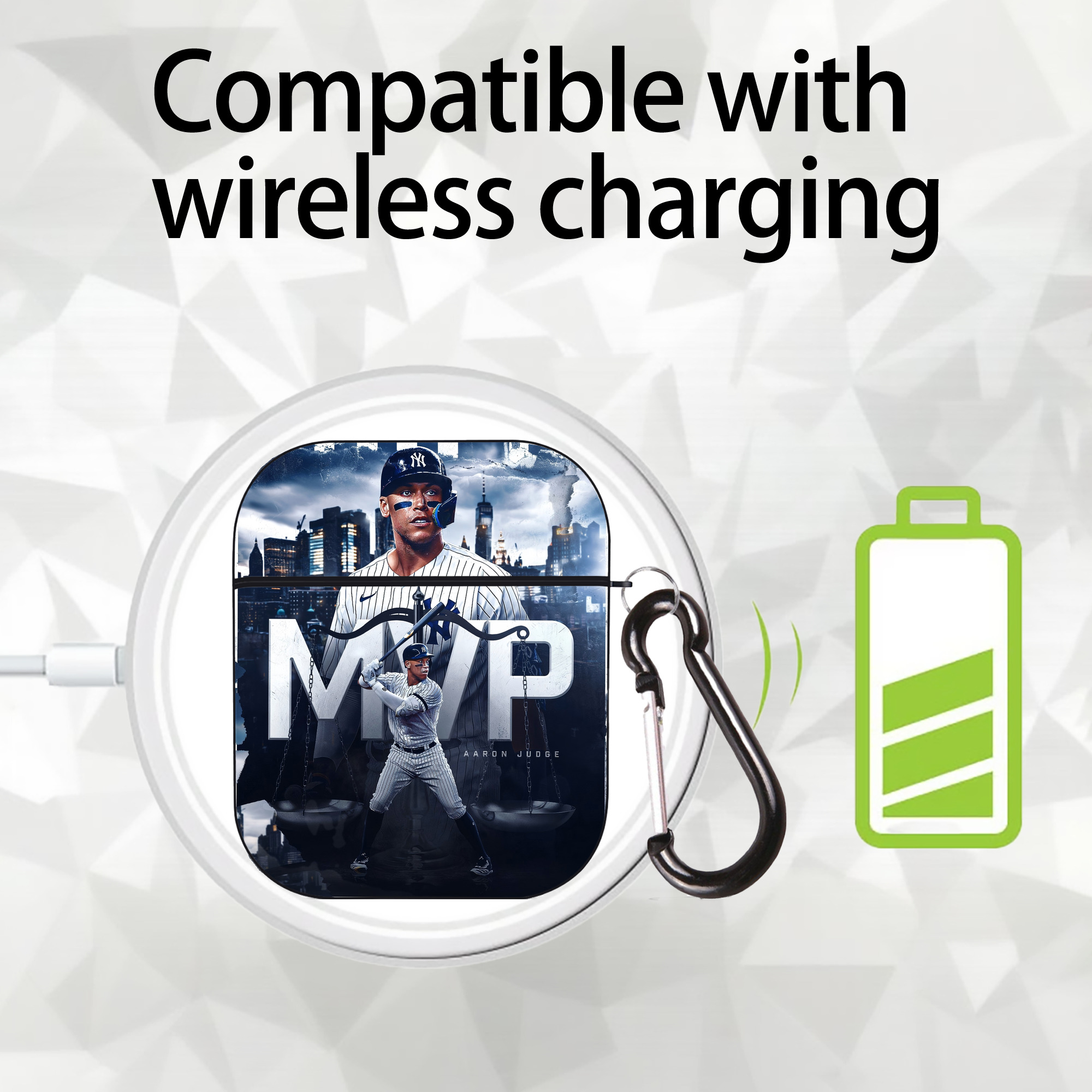 Aaron Judge MVP AirPods 2 Case Hard Shell Black, Flexible PC Material, Precise Cutouts, Full Protection, Anti-Fingerprint, Washable, Includes Keychain – Durable & Slim Design