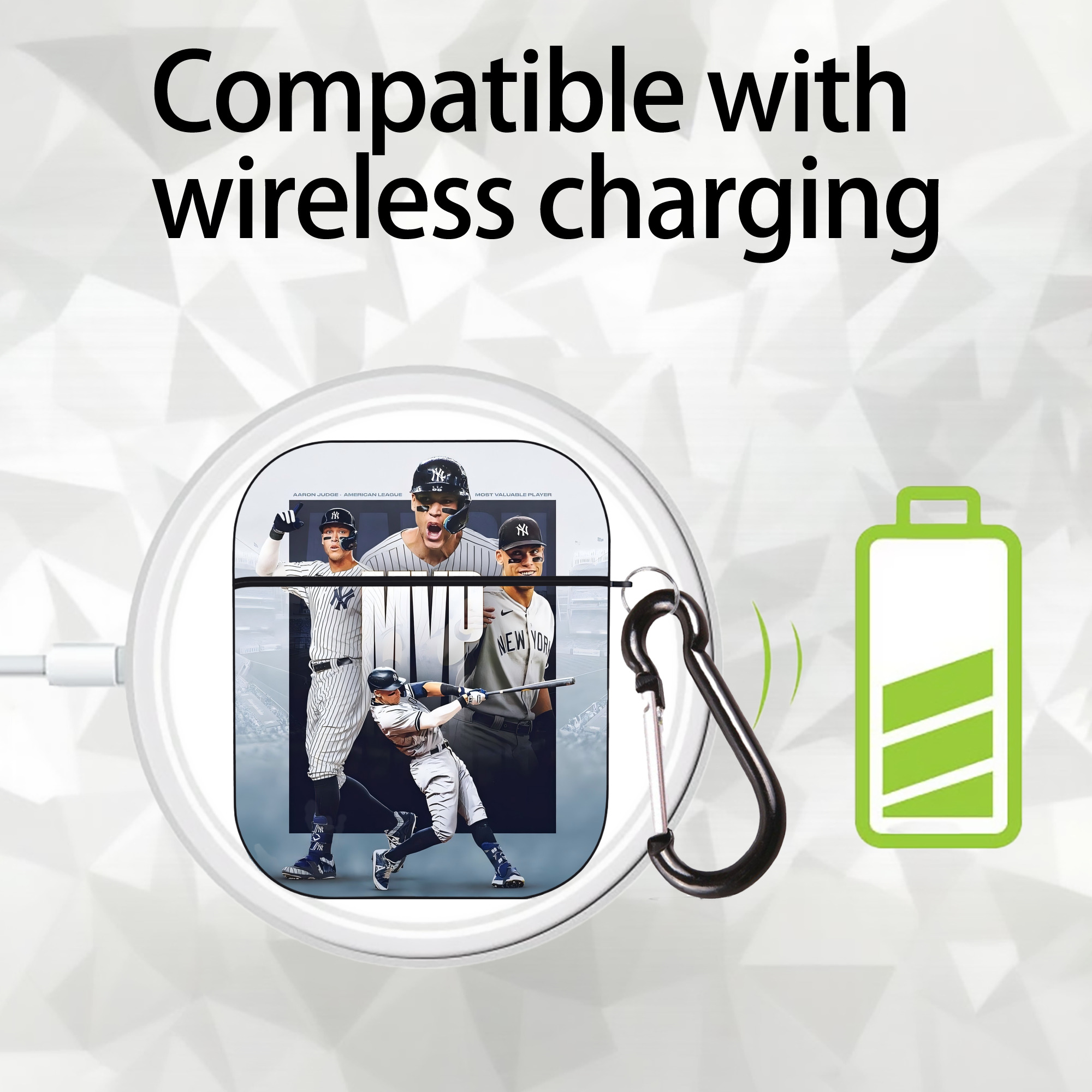 Aaron Judge MVP AirPods 2 Case Hard Shell Black, Flexible PC Material, Precise Cutouts, Full Protection, Anti-Fingerprint, Washable, Includes Keychain – Durable & Slim Design