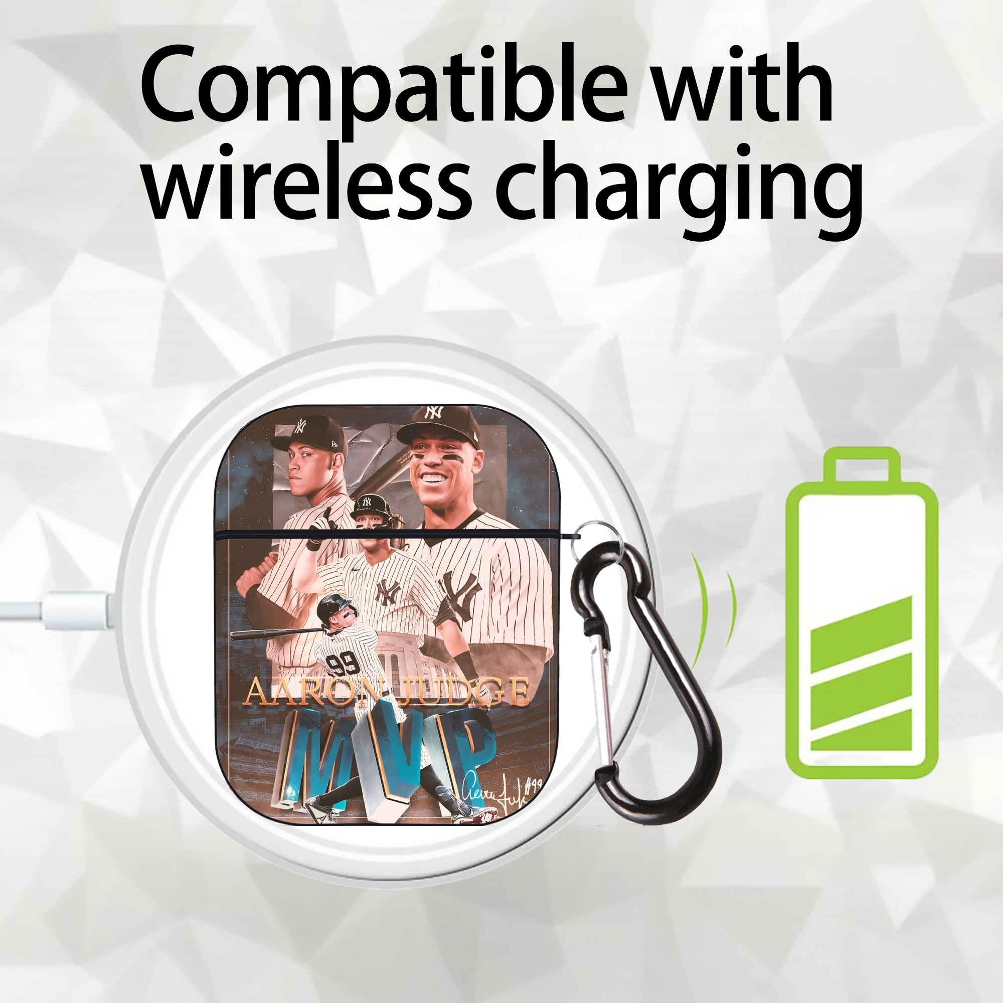 Aaron Judge MVP AirPods 2 Case Hard Shell Black, Flexible PC Material, Precise Cutouts, Full Protection, Anti-Fingerprint, Washable, Includes Keychain – Durable & Slim Design