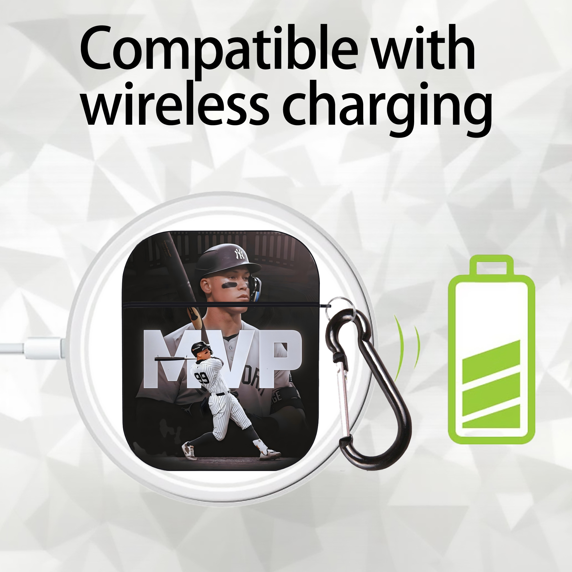 Aaron Judge MVP AirPods 2 Case Hard Shell Black, Flexible PC Material, Precise Cutouts, Full Protection, Anti-Fingerprint, Washable, Includes Keychain – Durable & Slim Design