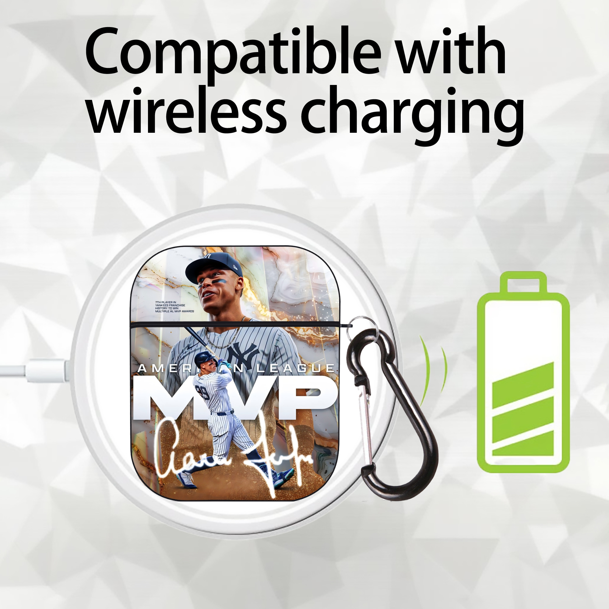 Aaron Judge MVP AirPods 2 Case Hard Shell Black, Flexible PC Material, Precise Cutouts, Full Protection, Anti-Fingerprint, Washable, Includes Keychain – Durable & Slim Design