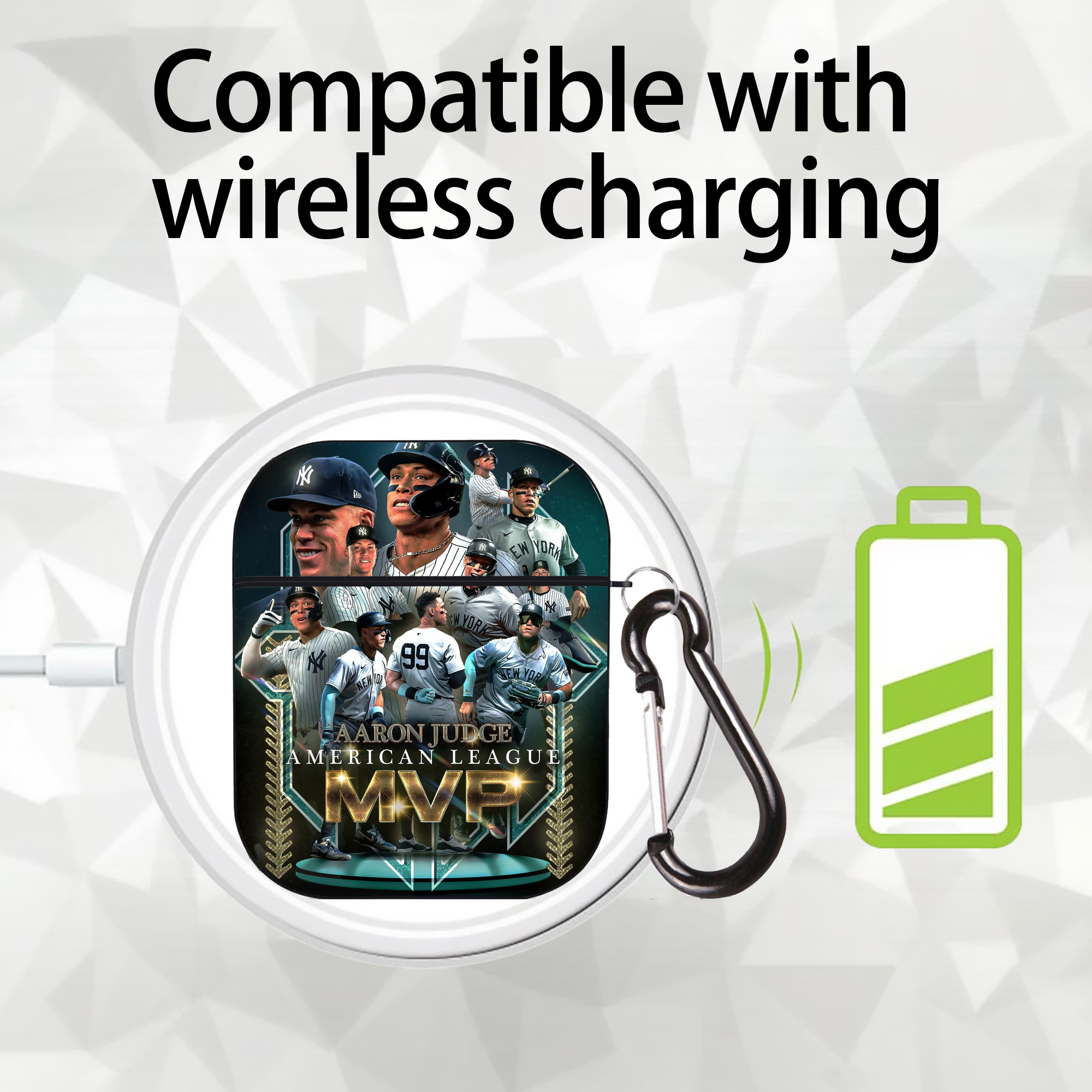 Aaron Judge MVP AirPods 2 Case Hard Shell Black, Flexible PC Material, Precise Cutouts, Full Protection, Anti-Fingerprint, Washable, Includes Keychain – Durable & Slim Design