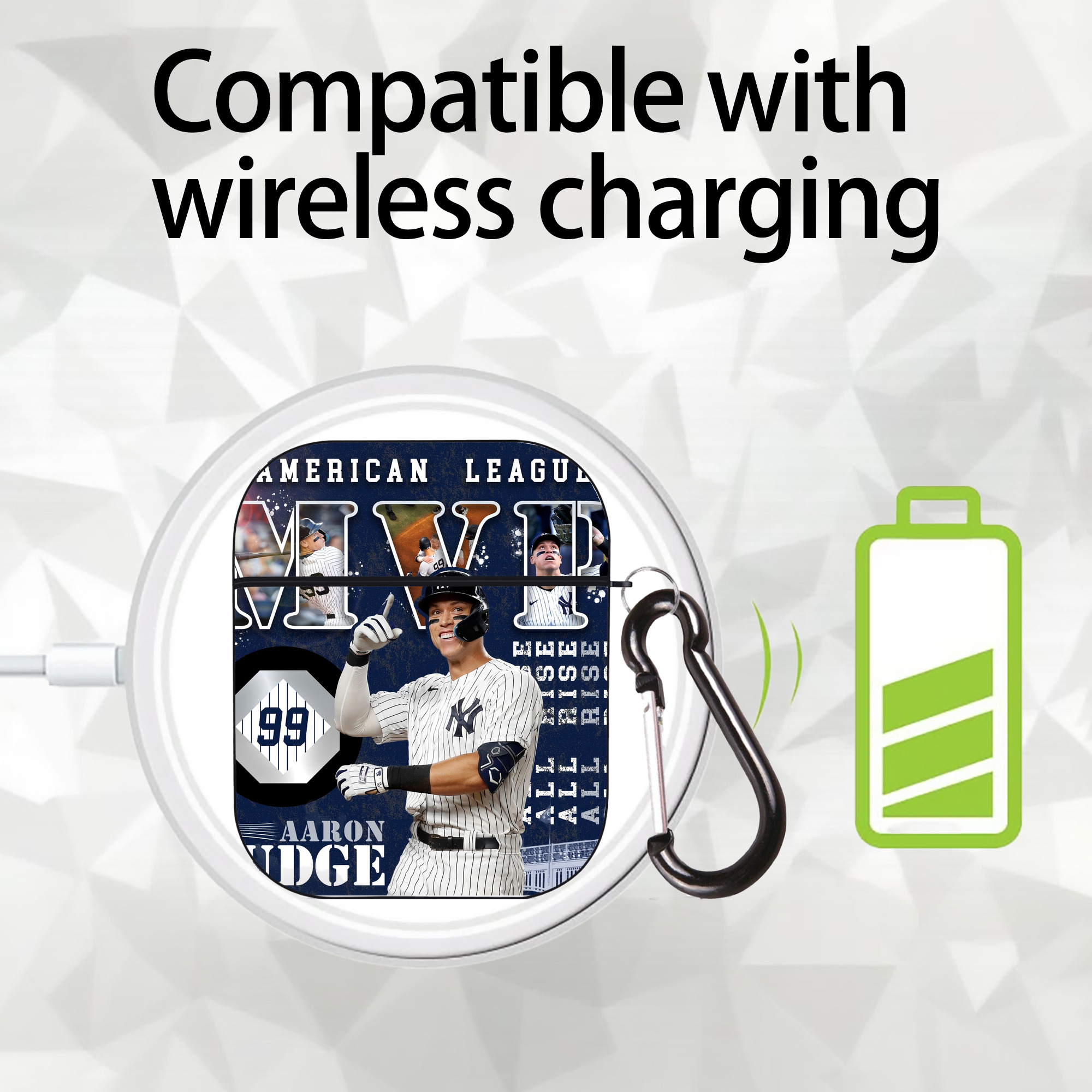 Aaron Judge MVP AirPods 2 Case Hard Shell Black, Flexible PC Material, Precise Cutouts, Full Protection, Anti-Fingerprint, Washable, Includes Keychain – Durable & Slim Design