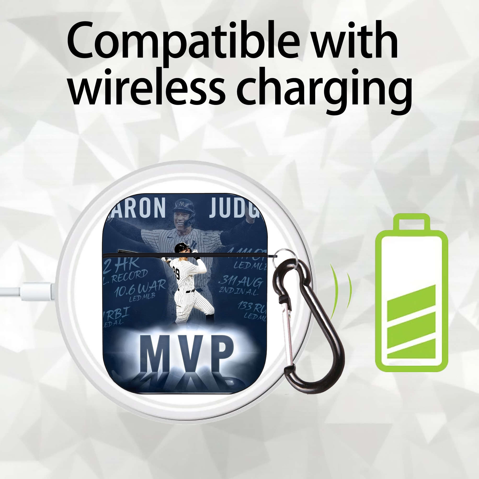 Aaron Judge MVP AirPods 2 Case Hard Shell Black, Flexible PC Material, Precise Cutouts, Full Protection, Anti-Fingerprint, Washable, Includes Keychain – Durable & Slim Design