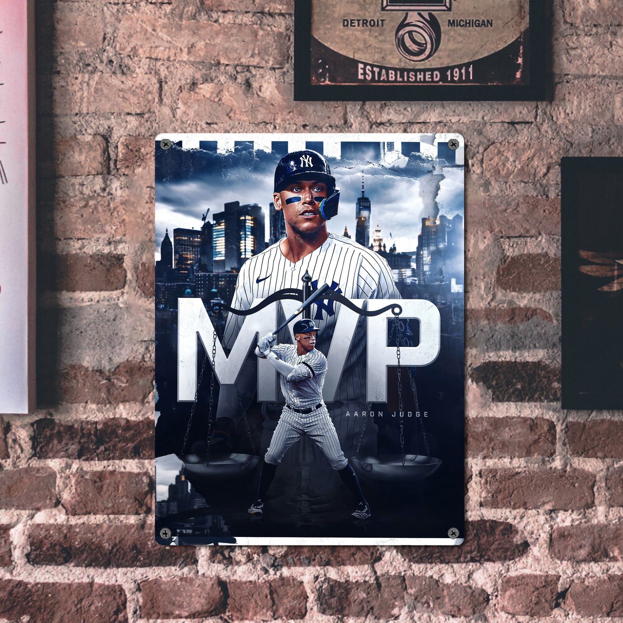 Aaron Judge MVP Vintage Metal Tin Sign 12x16inch – Retro Wall Art Decor For Home, Bar, Kitchen, Bedroom, Office – Durable Iron Sheet Poster, Easy To Hang, Full-Color Printing