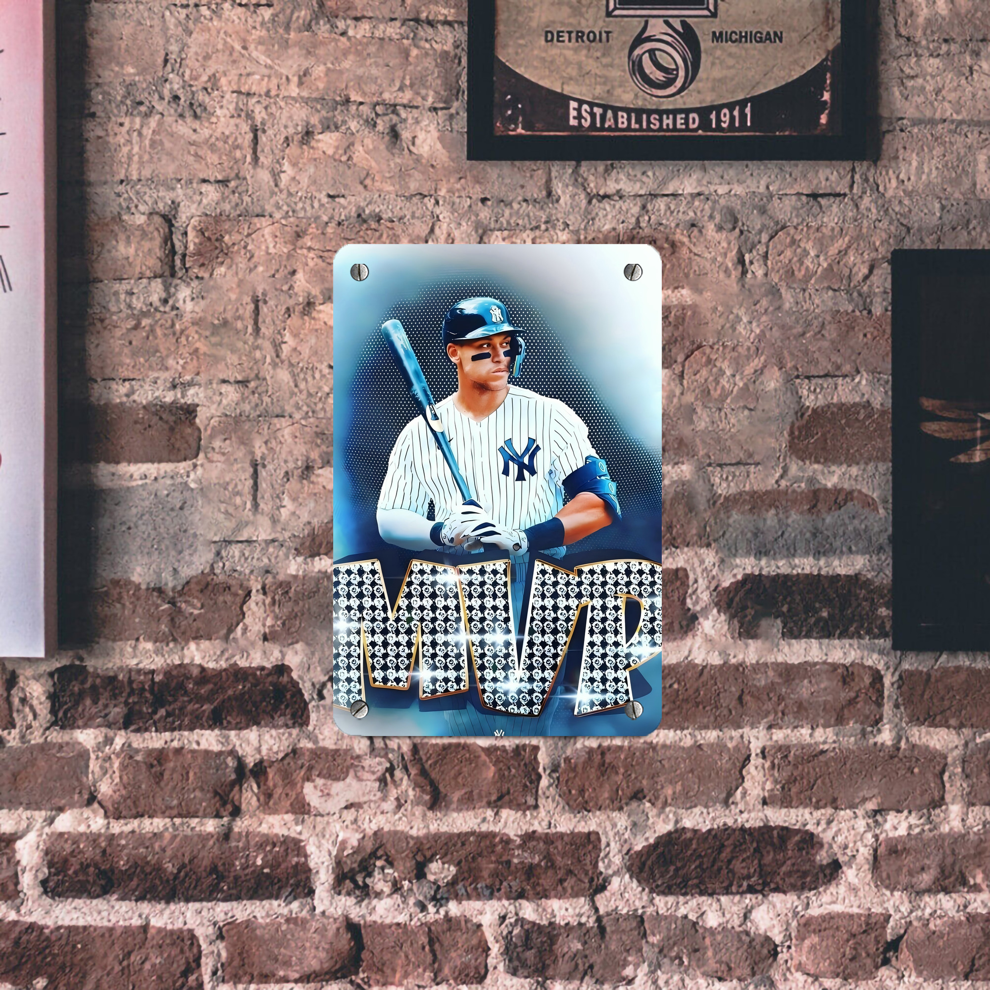 Aaron Judge MVP Metal Tin Sign 8x12inch - High-Quality Full-Print Decorative Wall Art, Durable Rust-Resistant Metal Plaque For Living Room, Bedroom, Kitchen, Office, Bar Décor