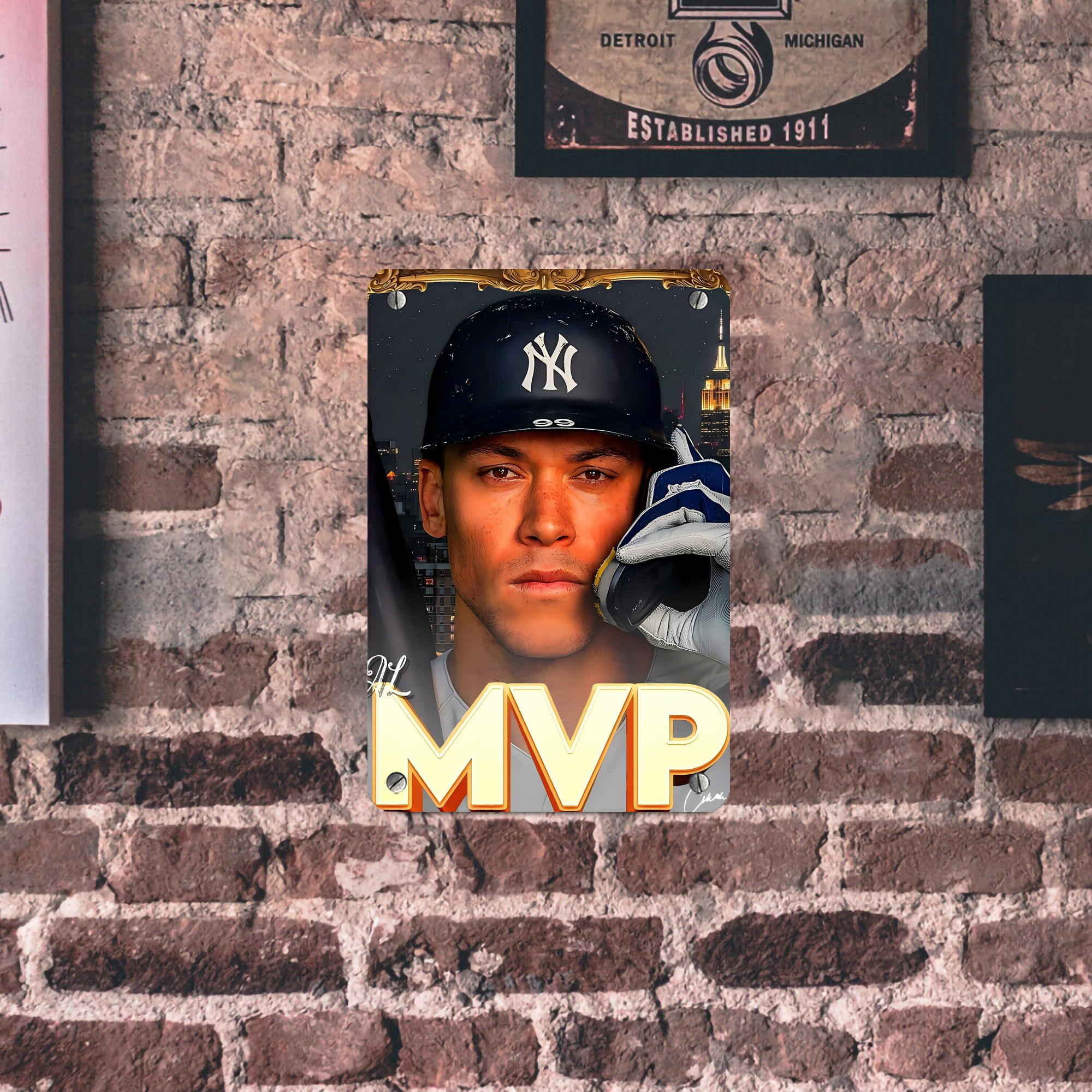 Aaron Judge MVP Metal Tin Sign 8x12inch - High-Quality Full-Print Decorative Wall Art, Durable Rust-Resistant Metal Plaque For Living Room, Bedroom, Kitchen, Office, Bar Décor