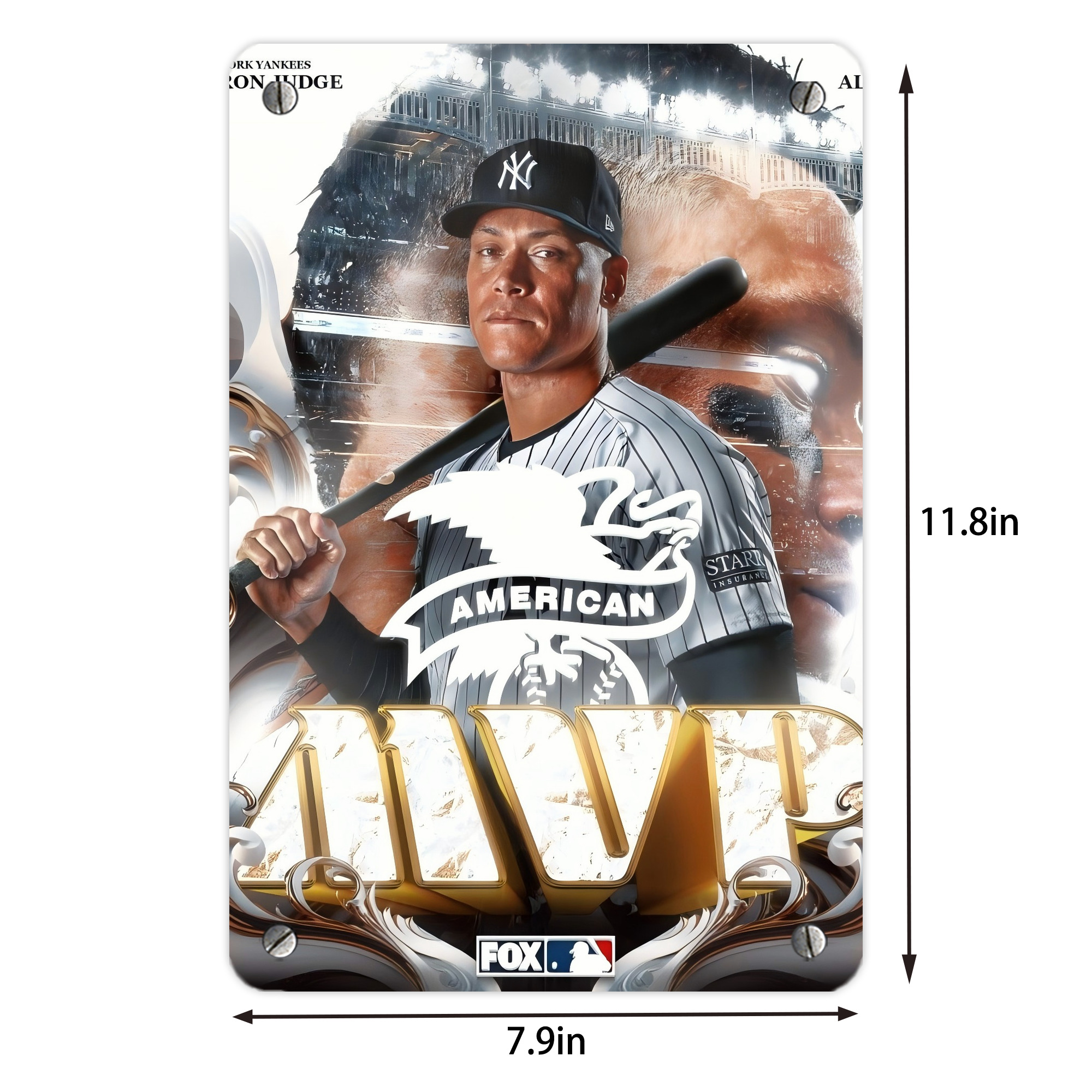 Aaron Judge MVP Metal Tin Sign 8x12inch - High-Quality Full-Print Decorative Wall Art, Durable Rust-Resistant Metal Plaque For Living Room, Bedroom, Kitchen, Office, Bar Décor