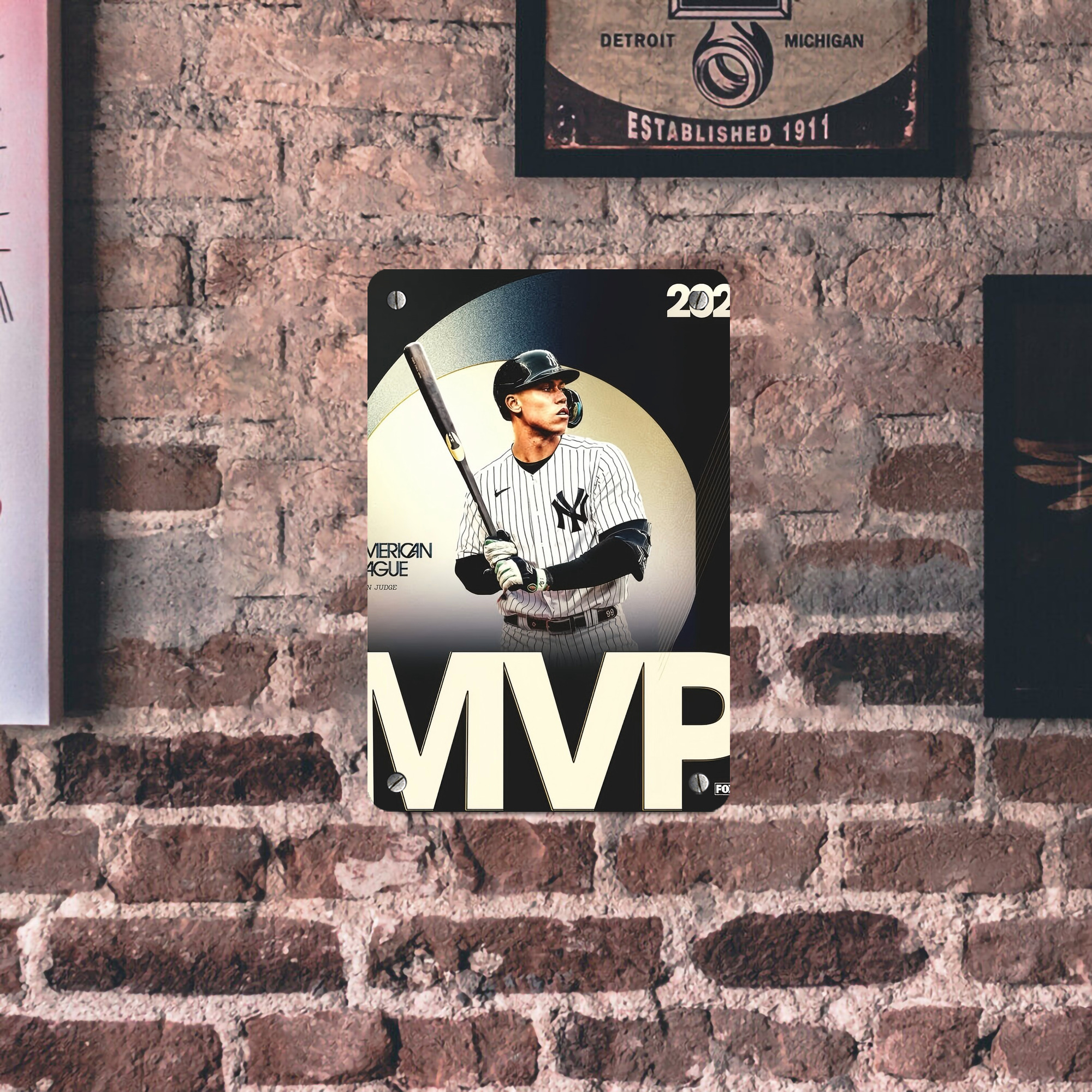 Aaron Judge MVP Metal Tin Sign 8x12inch - High-Quality Full-Print Decorative Wall Art, Durable Rust-Resistant Metal Plaque For Living Room, Bedroom, Kitchen, Office, Bar Décor