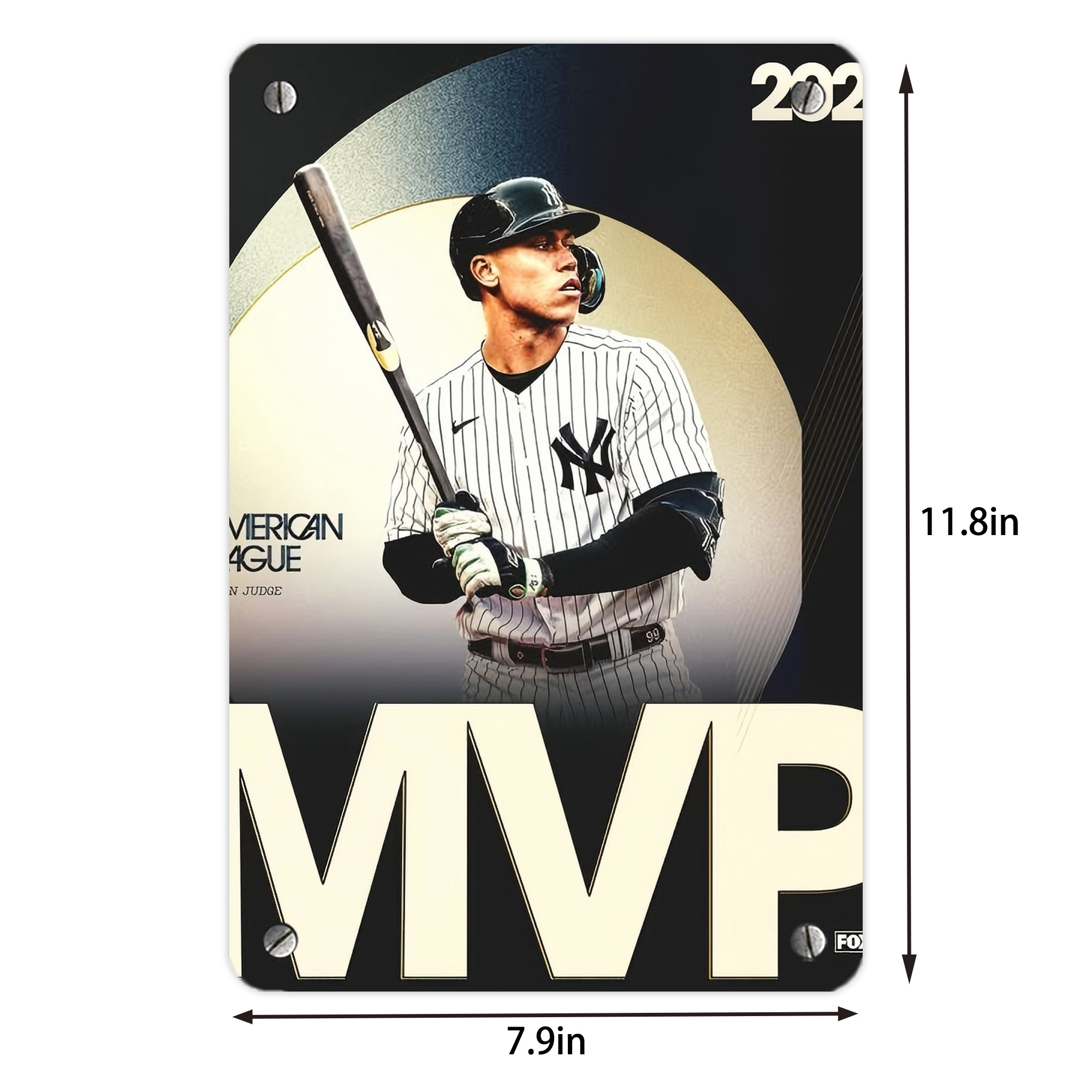 Aaron Judge MVP Metal Tin Sign 8x12inch - High-Quality Full-Print Decorative Wall Art, Durable Rust-Resistant Metal Plaque For Living Room, Bedroom, Kitchen, Office, Bar Décor