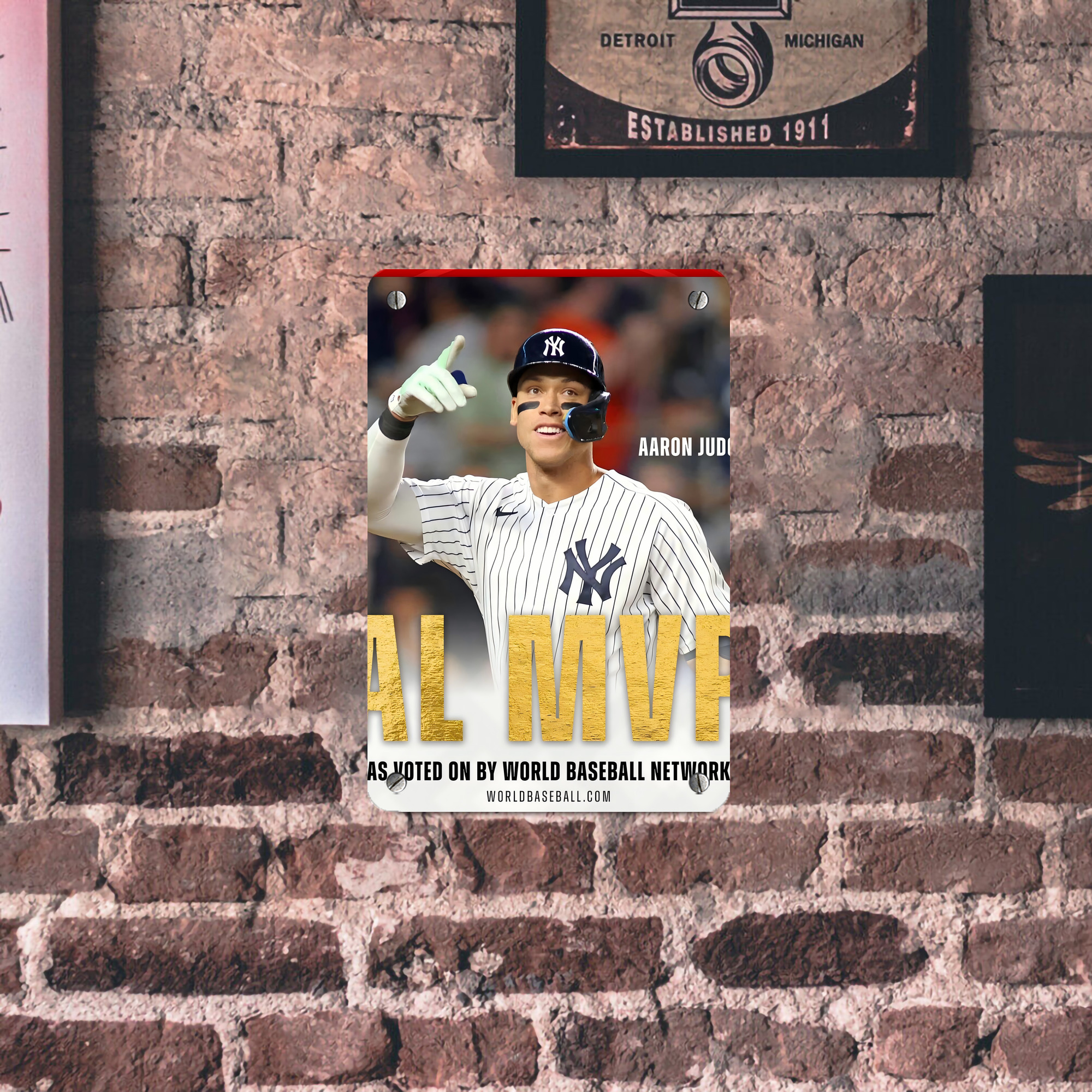Aaron Judge MVP Metal Tin Sign 8x12inch - High-Quality Full-Print Decorative Wall Art, Durable Rust-Resistant Metal Plaque For Living Room, Bedroom, Kitchen, Office, Bar Décor