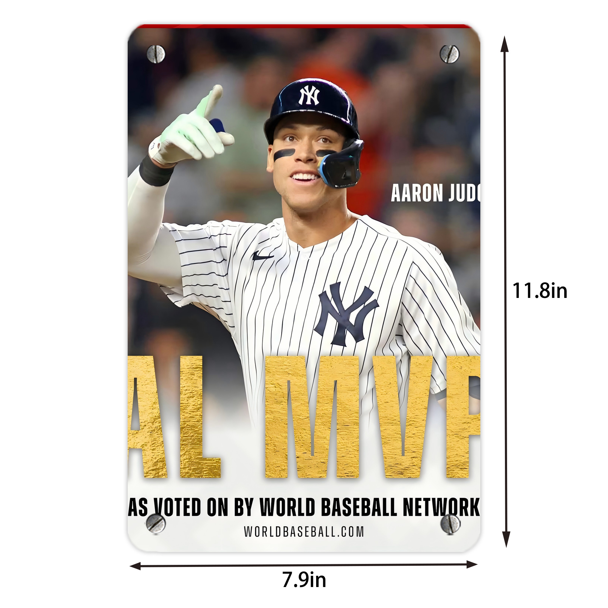 Aaron Judge MVP Metal Tin Sign 8x12inch - High-Quality Full-Print Decorative Wall Art, Durable Rust-Resistant Metal Plaque For Living Room, Bedroom, Kitchen, Office, Bar Décor