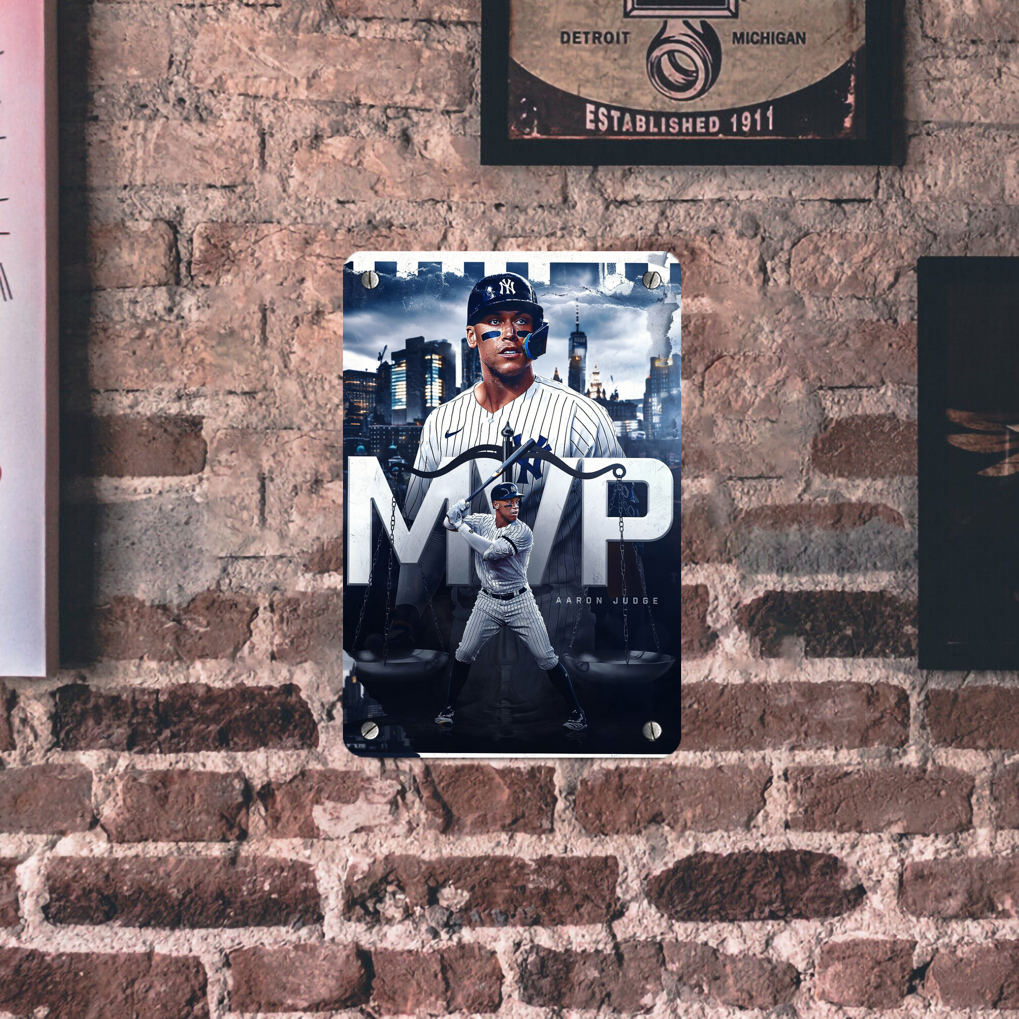 Aaron Judge MVP Metal Tin Sign 8x12inch - High-Quality Full-Print Decorative Wall Art, Durable Rust-Resistant Metal Plaque For Living Room, Bedroom, Kitchen, Office, Bar Décor