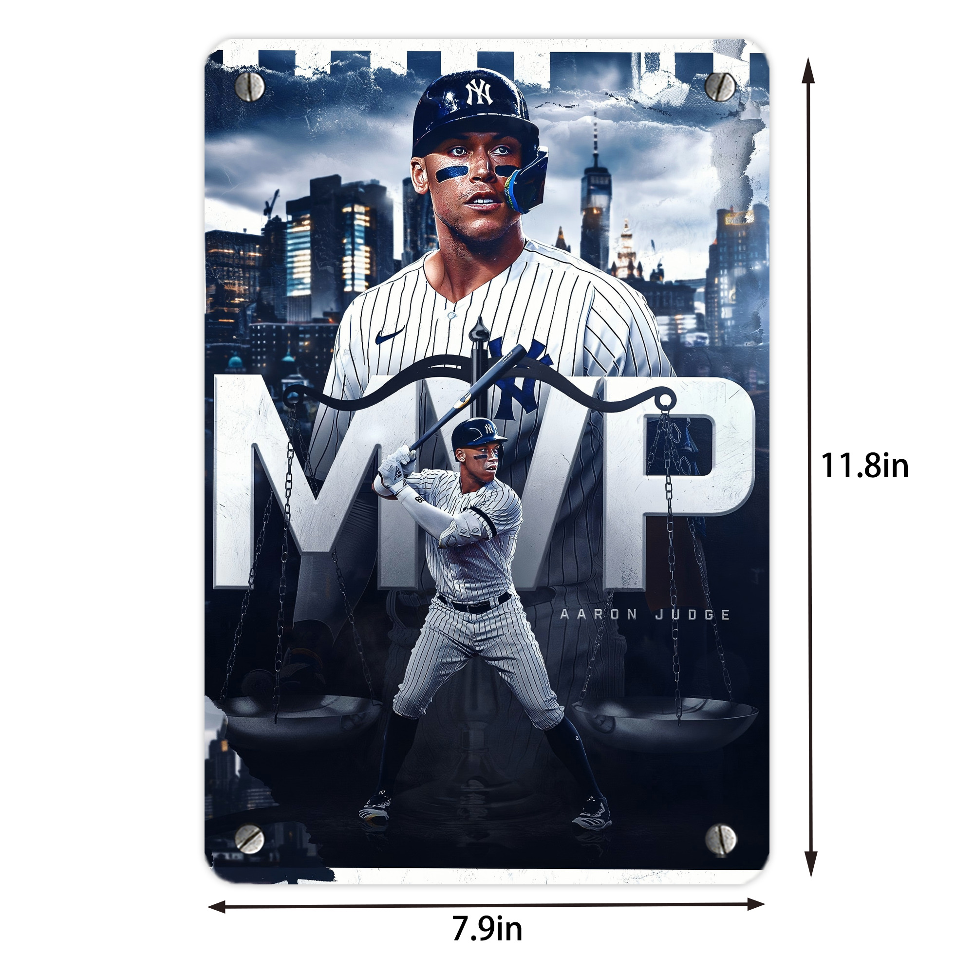 Aaron Judge MVP Metal Tin Sign 8x12inch - High-Quality Full-Print Decorative Wall Art, Durable Rust-Resistant Metal Plaque For Living Room, Bedroom, Kitchen, Office, Bar Décor