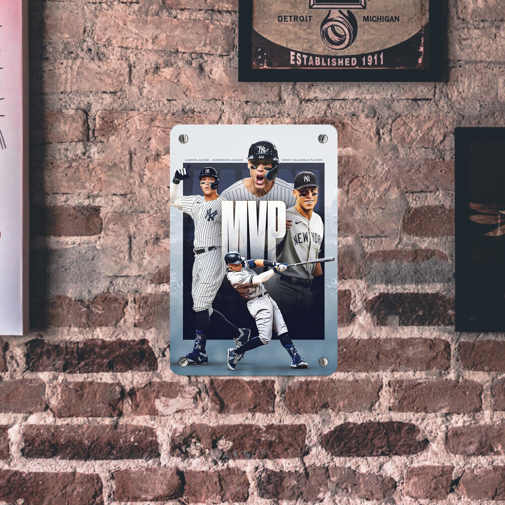Aaron Judge MVP Metal Tin Sign 8x12inch - High-Quality Full-Print Decorative Wall Art, Durable Rust-Resistant Metal Plaque For Living Room, Bedroom, Kitchen, Office, Bar Décor