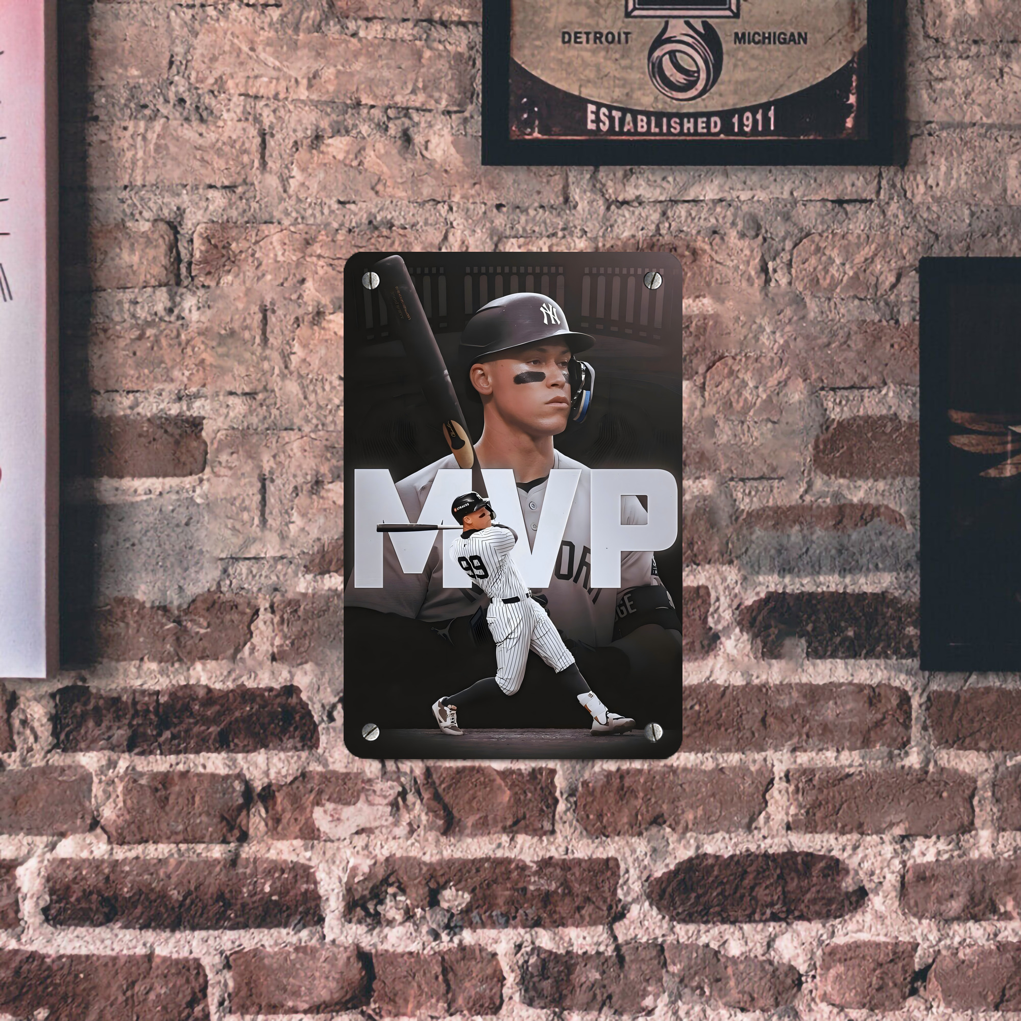 Aaron Judge MVP Metal Tin Sign 8x12inch - High-Quality Full-Print Decorative Wall Art, Durable Rust-Resistant Metal Plaque For Living Room, Bedroom, Kitchen, Office, Bar Décor