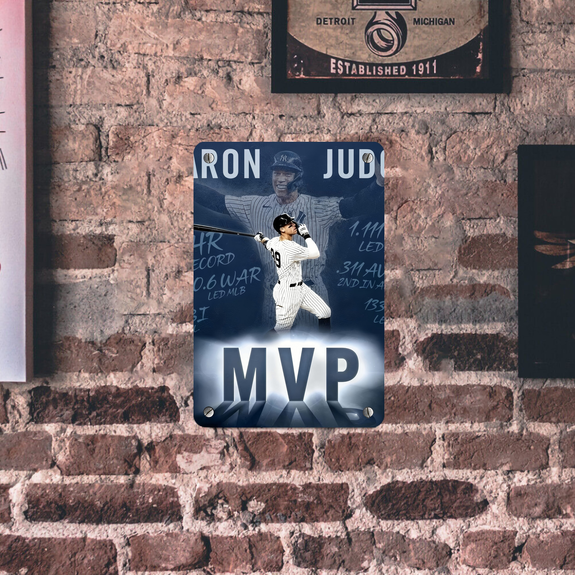 Aaron Judge MVP Metal Tin Sign 8x12inch - High-Quality Full-Print Decorative Wall Art, Durable Rust-Resistant Metal Plaque For Living Room, Bedroom, Kitchen, Office, Bar Décor