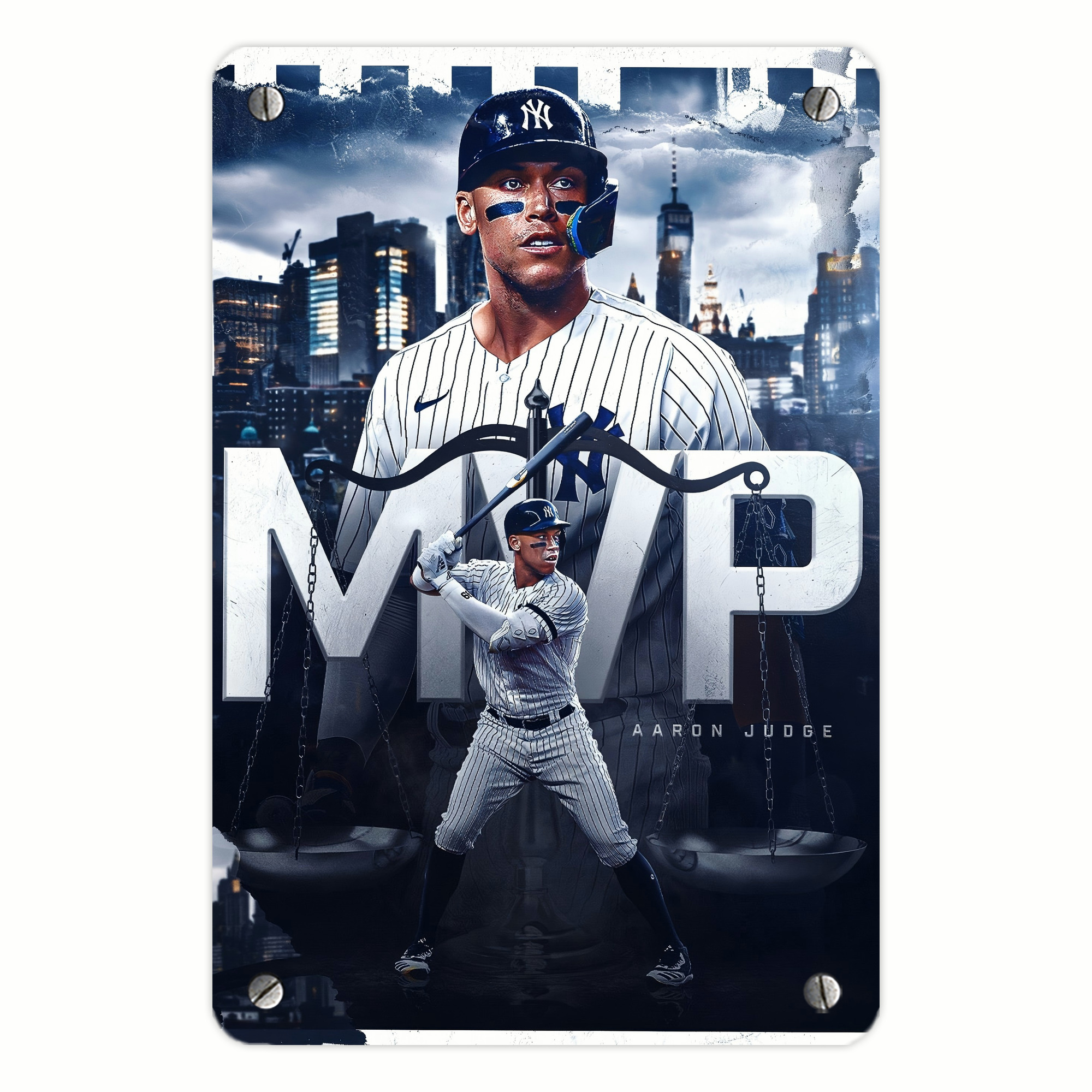 Aaron Judge MVP Metal Tin Sign 8x12inch - High-Quality Full-Print Decorative Wall Art, Durable Rust-Resistant Metal Plaque For Living Room, Bedroom, Kitchen, Office, Bar Décor