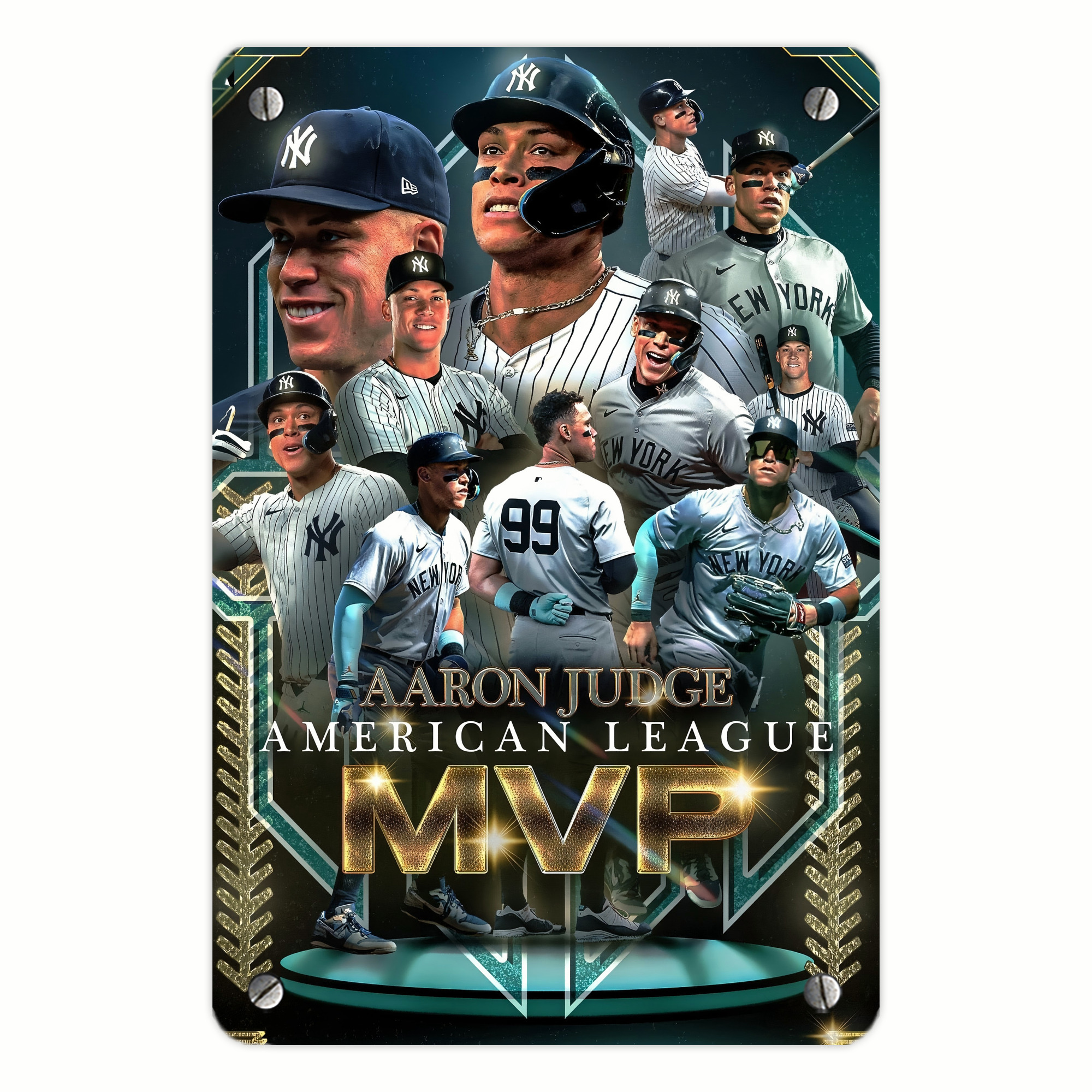 Aaron Judge MVP Metal Tin Sign 8x12inch - High-Quality Full-Print Decorative Wall Art, Durable Rust-Resistant Metal Plaque For Living Room, Bedroom, Kitchen, Office, Bar Décor