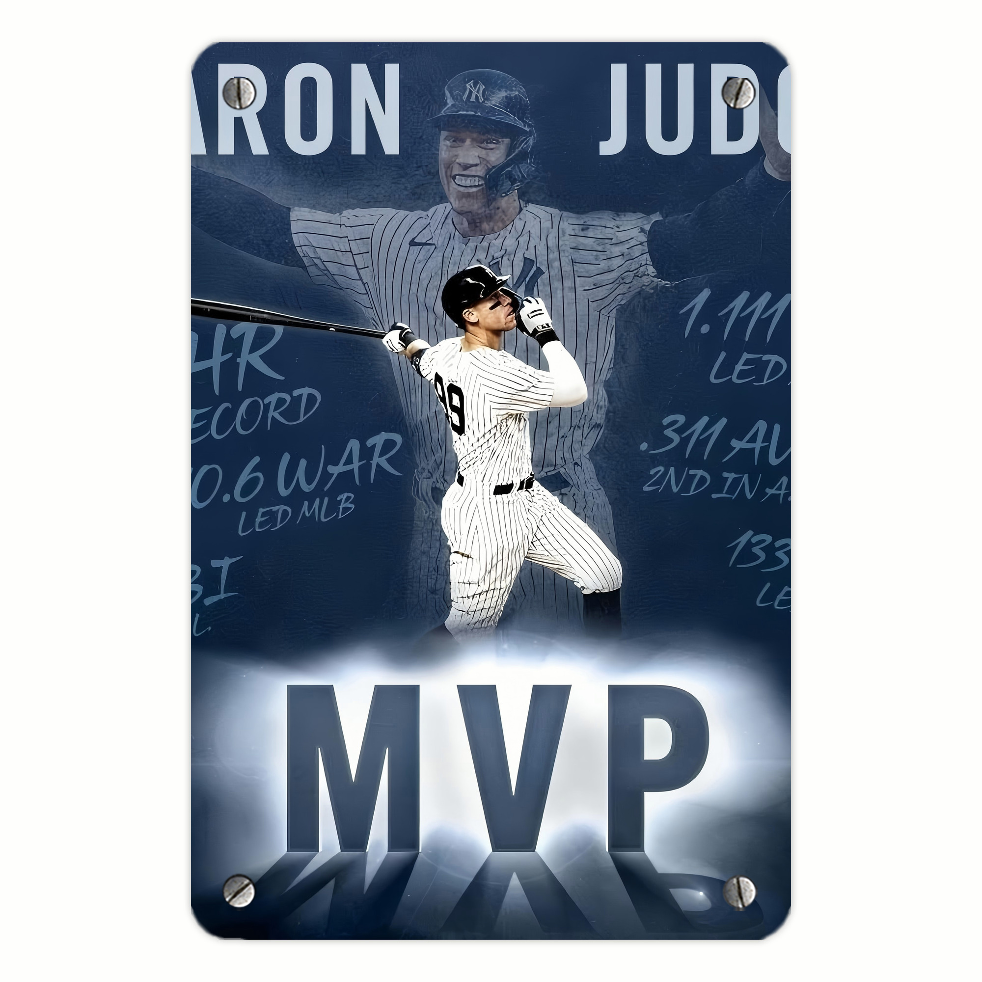 Aaron Judge MVP Metal Tin Sign 8x12inch - High-Quality Full-Print Decorative Wall Art, Durable Rust-Resistant Metal Plaque For Living Room, Bedroom, Kitchen, Office, Bar Décor