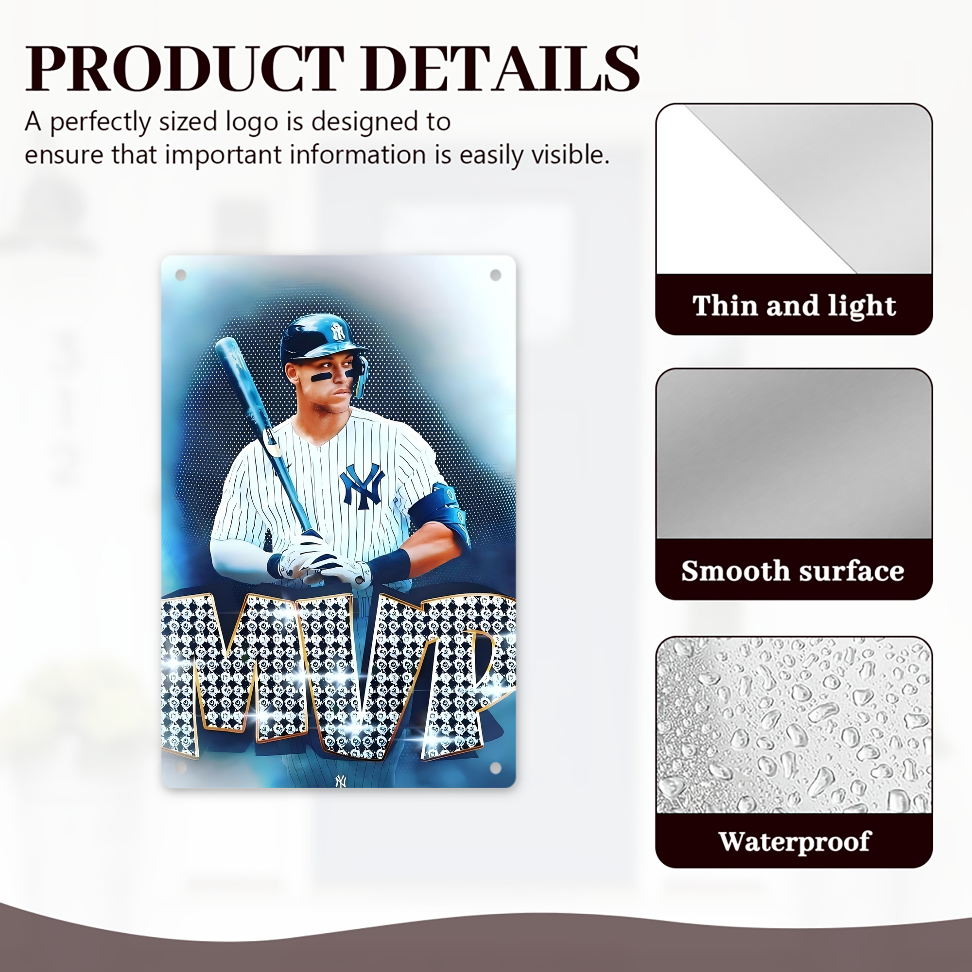 Aaron Judge MVP 8x12inch Vertical Aluminum Sign - Durable Fade-Resistant Indoor/Outdoor Safety & Information Plaque For Office, Hotel, Restaurant, Bar, Public Spaces