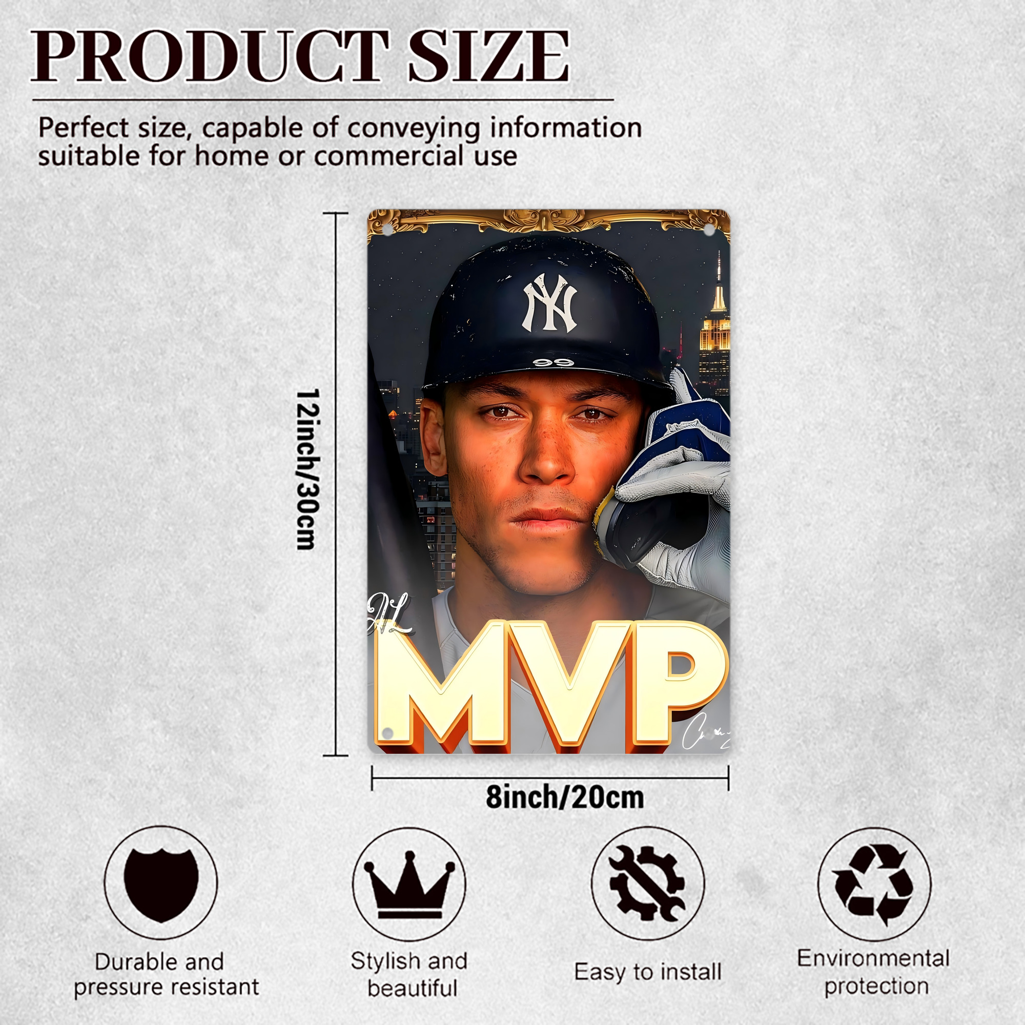 Aaron Judge MVP 8x12inch Vertical Aluminum Sign - Durable Fade-Resistant Indoor/Outdoor Safety & Information Plaque For Office, Hotel, Restaurant, Bar, Public Spaces