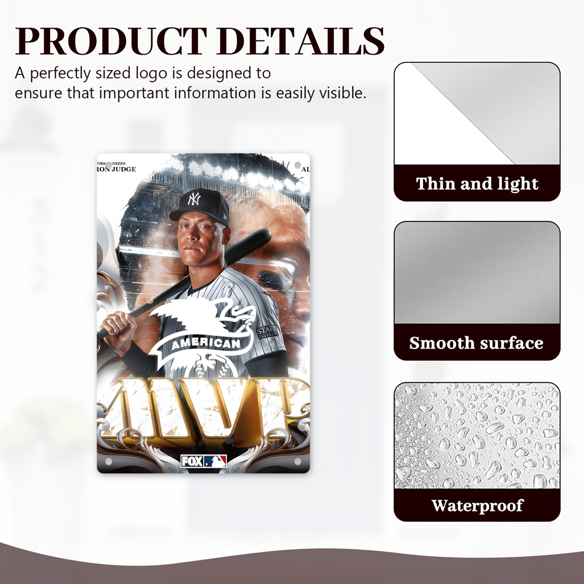 Aaron Judge MVP 8x12inch Vertical Aluminum Sign - Durable Fade-Resistant Indoor/Outdoor Safety & Information Plaque For Office, Hotel, Restaurant, Bar, Public Spaces