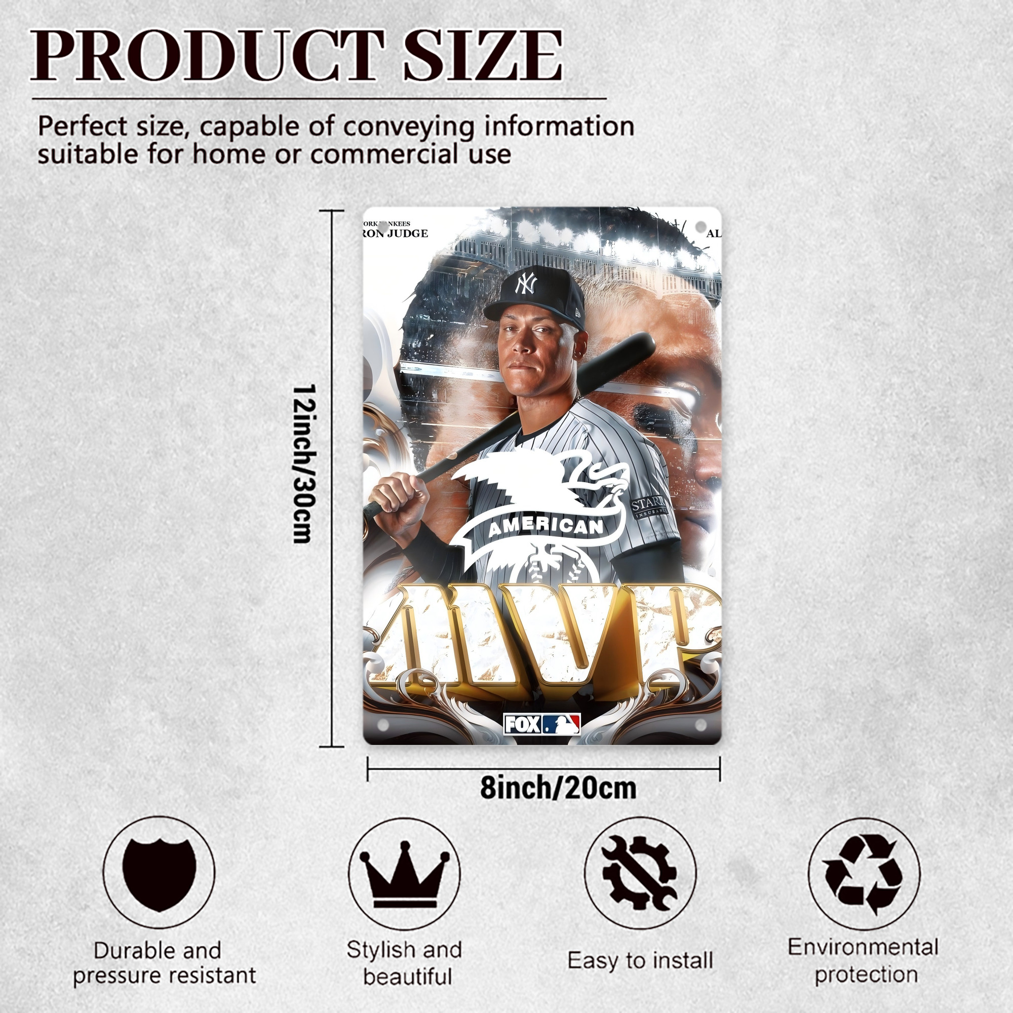 Aaron Judge MVP 8x12inch Vertical Aluminum Sign - Durable Fade-Resistant Indoor/Outdoor Safety & Information Plaque For Office, Hotel, Restaurant, Bar, Public Spaces