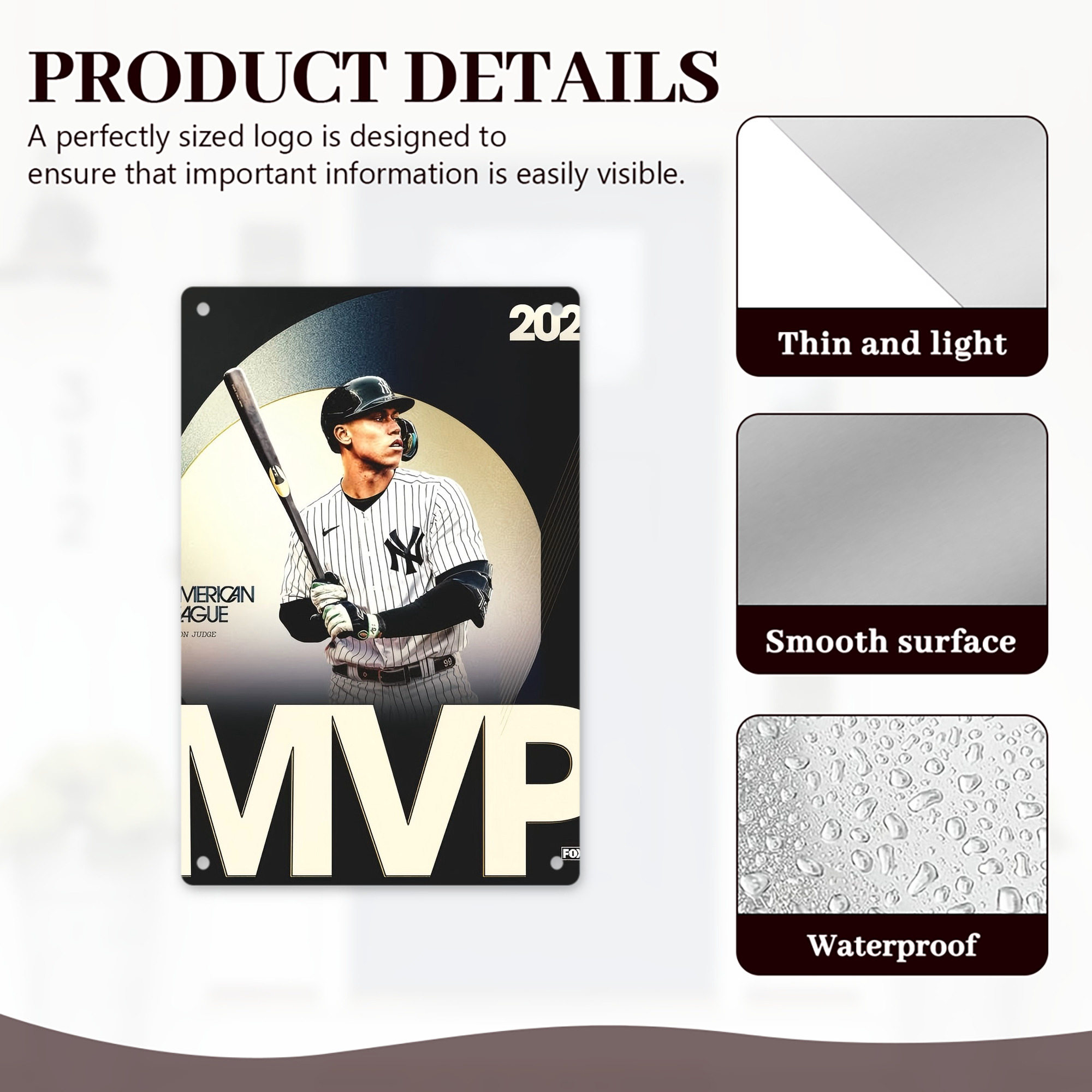 Aaron Judge MVP 8x12inch Vertical Aluminum Sign - Durable Fade-Resistant Indoor/Outdoor Safety & Information Plaque For Office, Hotel, Restaurant, Bar, Public Spaces