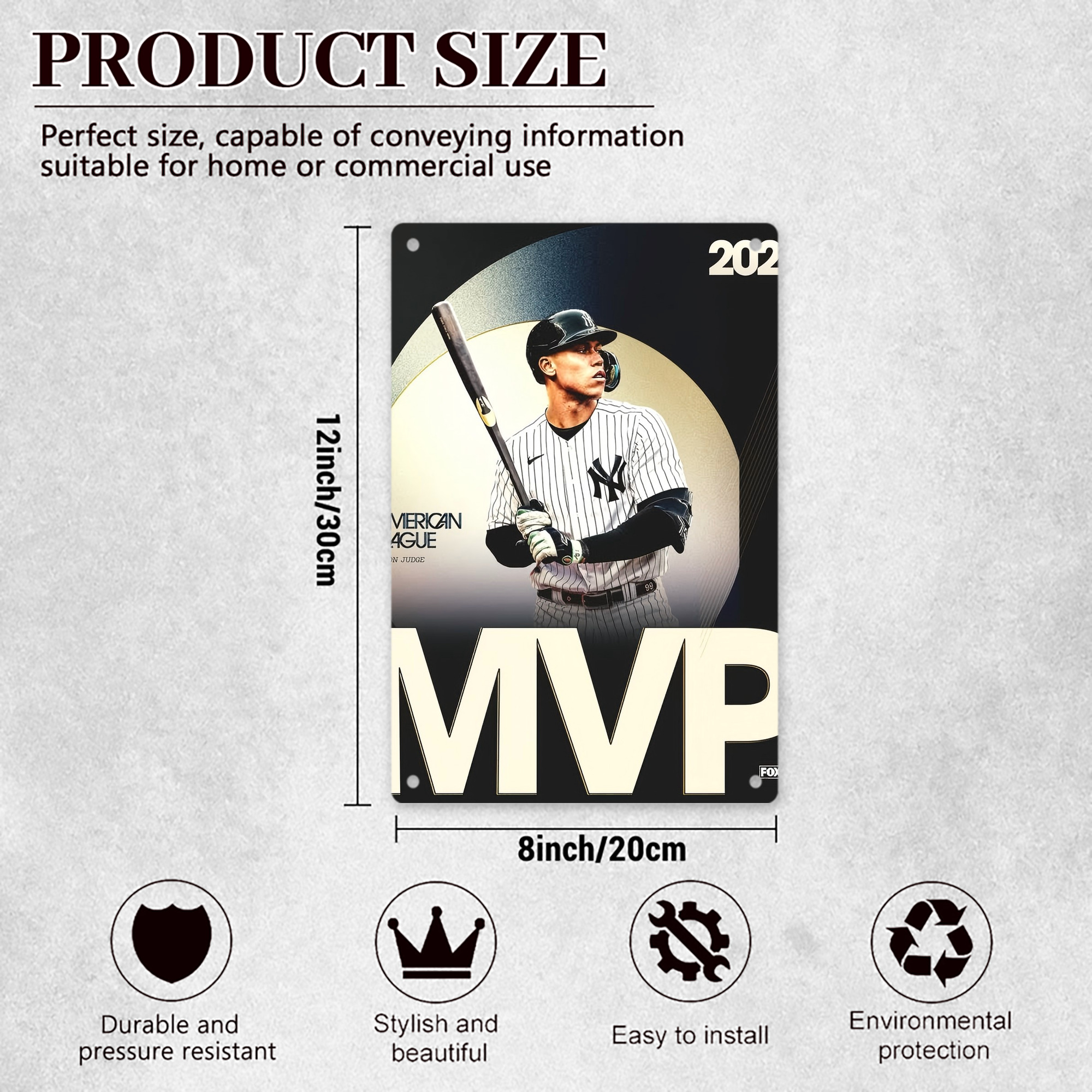 Aaron Judge MVP 8x12inch Vertical Aluminum Sign - Durable Fade-Resistant Indoor/Outdoor Safety & Information Plaque For Office, Hotel, Restaurant, Bar, Public Spaces