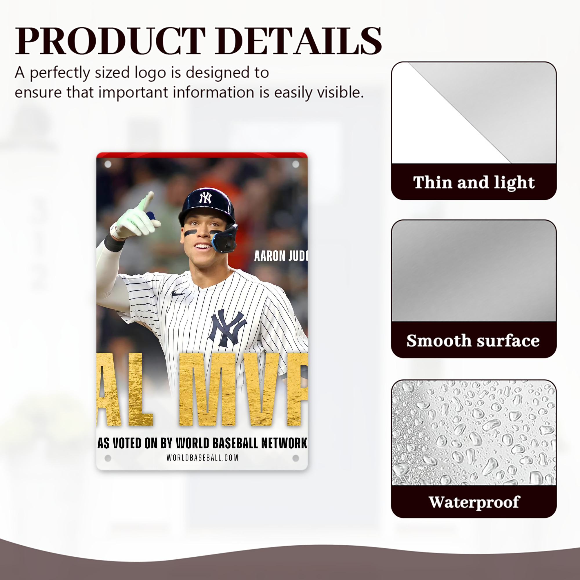 Aaron Judge MVP 8x12inch Vertical Aluminum Sign - Durable Fade-Resistant Indoor/Outdoor Safety & Information Plaque For Office, Hotel, Restaurant, Bar, Public Spaces