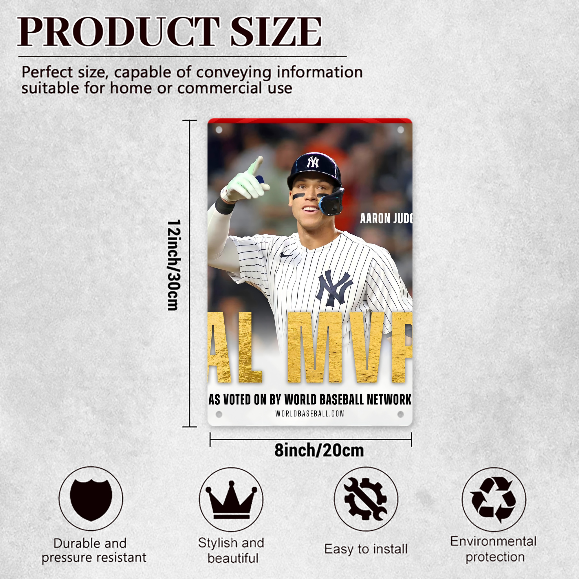 Aaron Judge MVP 8x12inch Vertical Aluminum Sign - Durable Fade-Resistant Indoor/Outdoor Safety & Information Plaque For Office, Hotel, Restaurant, Bar, Public Spaces