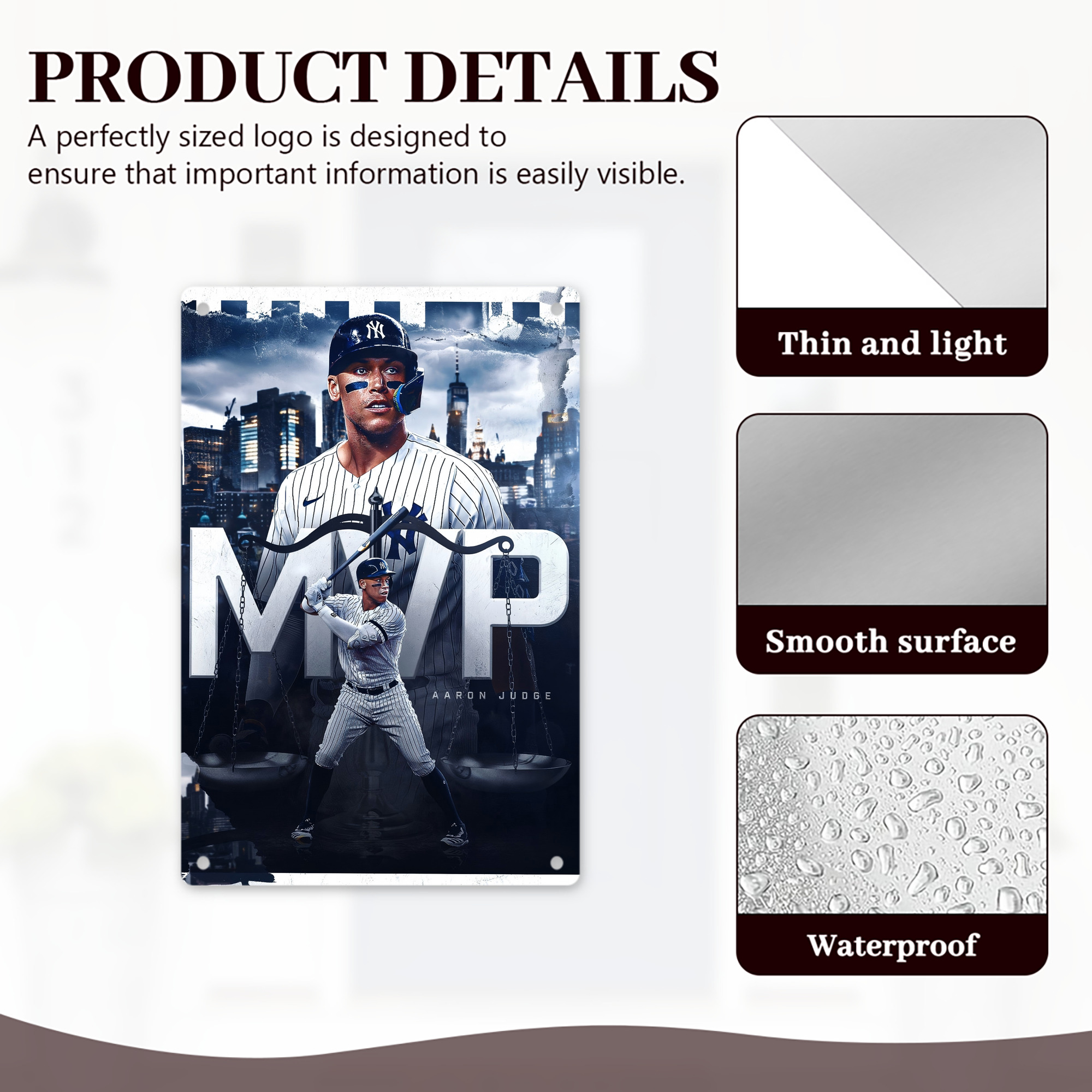 Aaron Judge MVP 8x12inch Vertical Aluminum Sign - Durable Fade-Resistant Indoor/Outdoor Safety & Information Plaque For Office, Hotel, Restaurant, Bar, Public Spaces