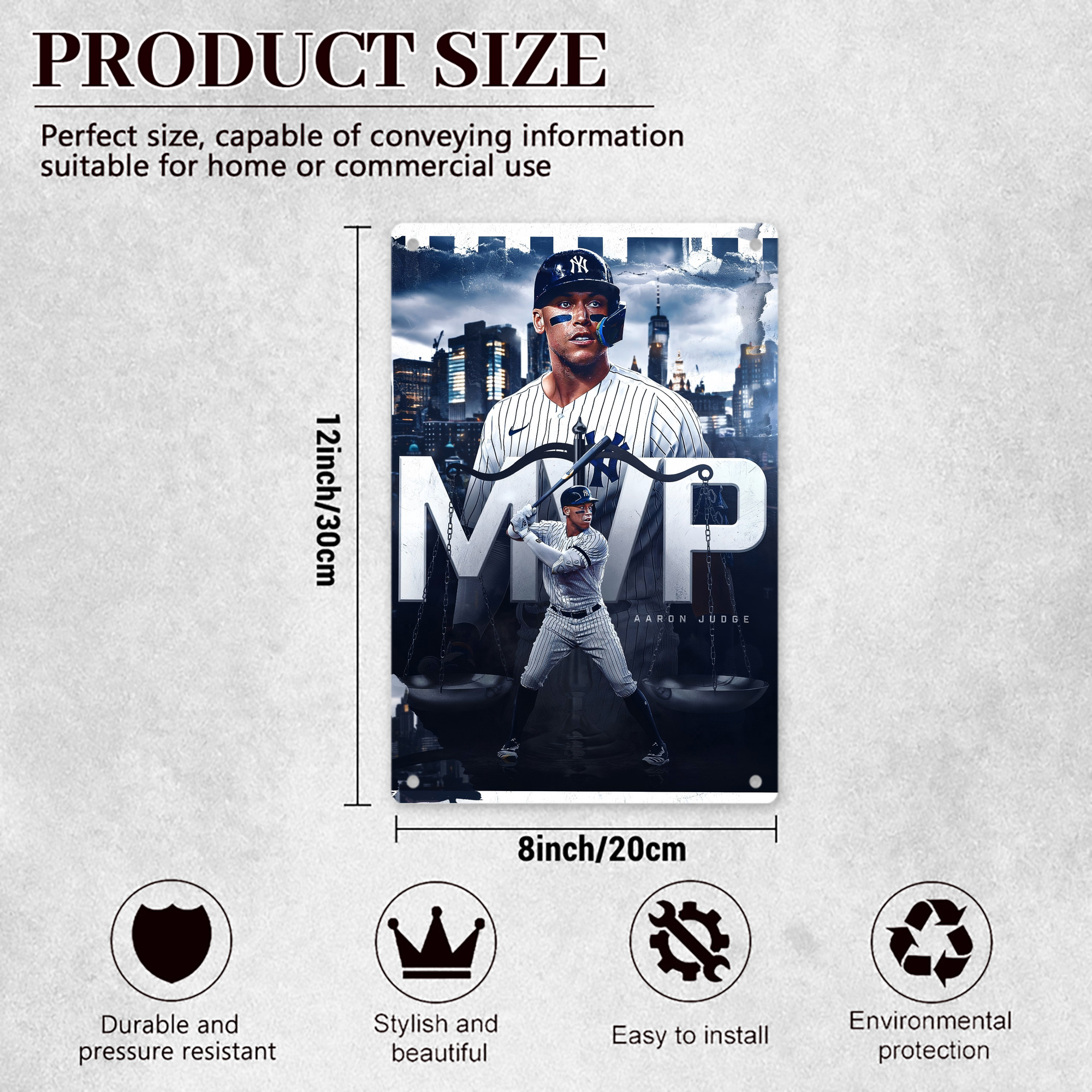 Aaron Judge MVP 8x12inch Vertical Aluminum Sign - Durable Fade-Resistant Indoor/Outdoor Safety & Information Plaque For Office, Hotel, Restaurant, Bar, Public Spaces