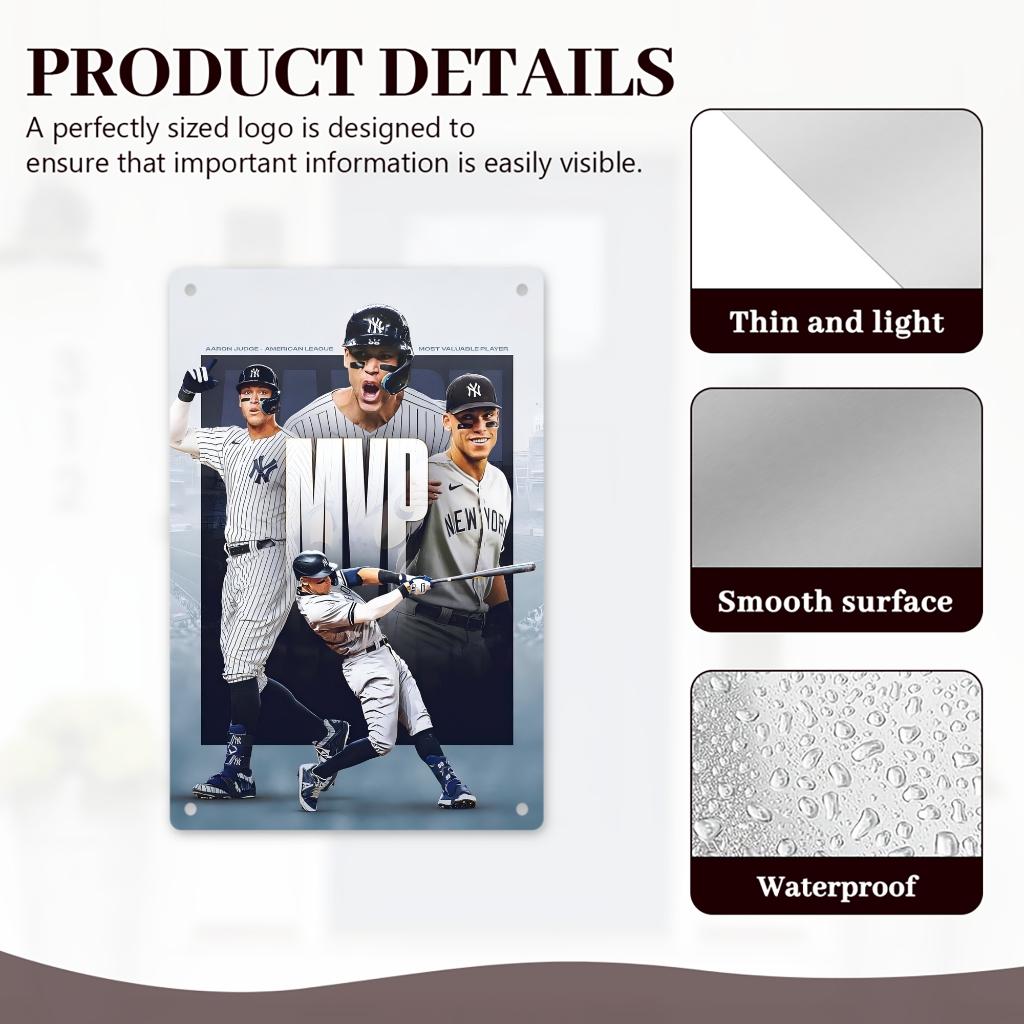 Aaron Judge MVP 8x12inch Vertical Aluminum Sign - Durable Fade-Resistant Indoor/Outdoor Safety & Information Plaque For Office, Hotel, Restaurant, Bar, Public Spaces