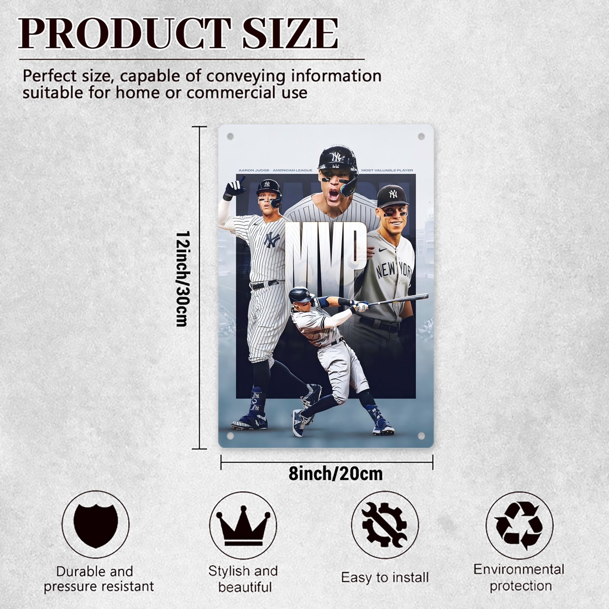 Aaron Judge MVP 8x12inch Vertical Aluminum Sign - Durable Fade-Resistant Indoor/Outdoor Safety & Information Plaque For Office, Hotel, Restaurant, Bar, Public Spaces
