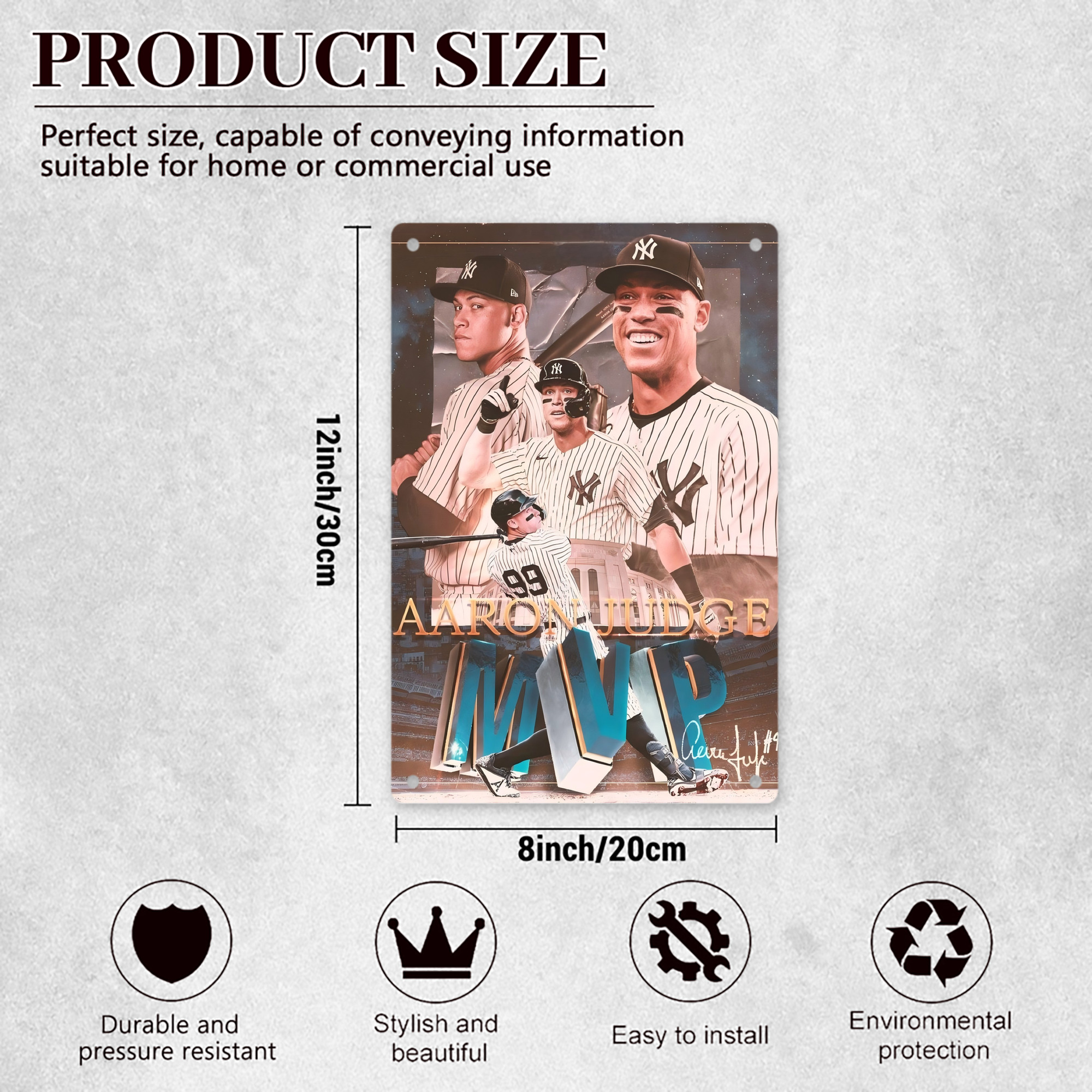 Aaron Judge MVP 8x12inch Vertical Aluminum Sign - Durable Fade-Resistant Indoor/Outdoor Safety & Information Plaque For Office, Hotel, Restaurant, Bar, Public Spaces