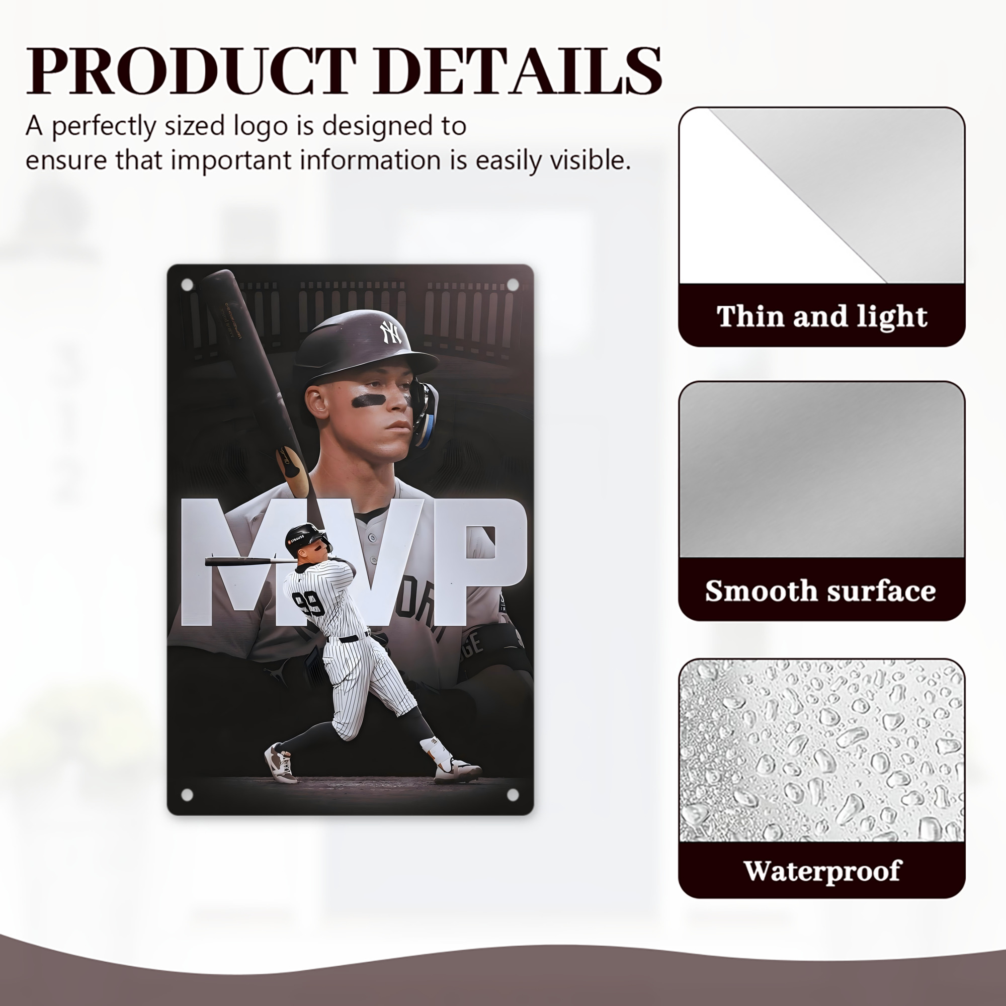 Aaron Judge MVP 8x12inch Vertical Aluminum Sign - Durable Fade-Resistant Indoor/Outdoor Safety & Information Plaque For Office, Hotel, Restaurant, Bar, Public Spaces