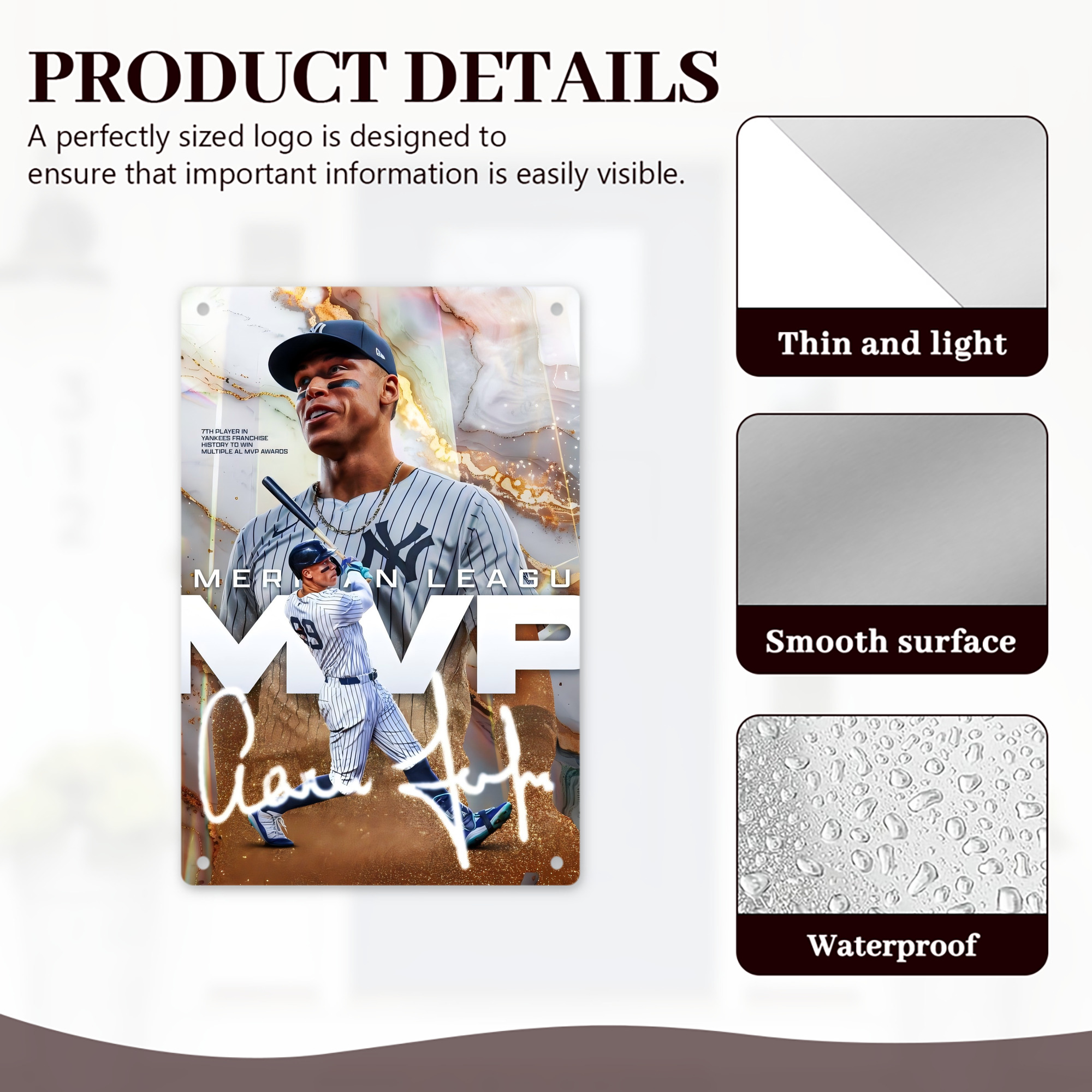 Aaron Judge MVP 8x12inch Vertical Aluminum Sign - Durable Fade-Resistant Indoor/Outdoor Safety & Information Plaque For Office, Hotel, Restaurant, Bar, Public Spaces
