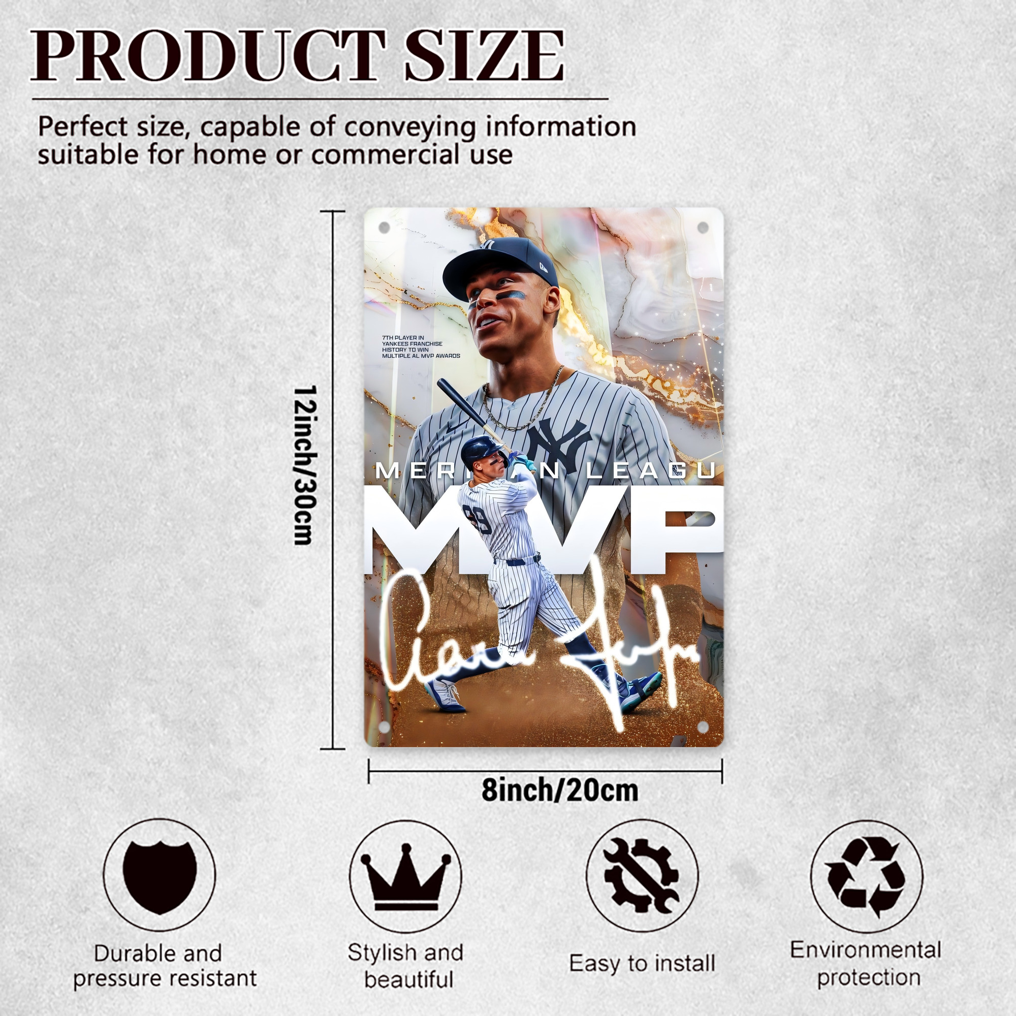 Aaron Judge MVP 8x12inch Vertical Aluminum Sign - Durable Fade-Resistant Indoor/Outdoor Safety & Information Plaque For Office, Hotel, Restaurant, Bar, Public Spaces