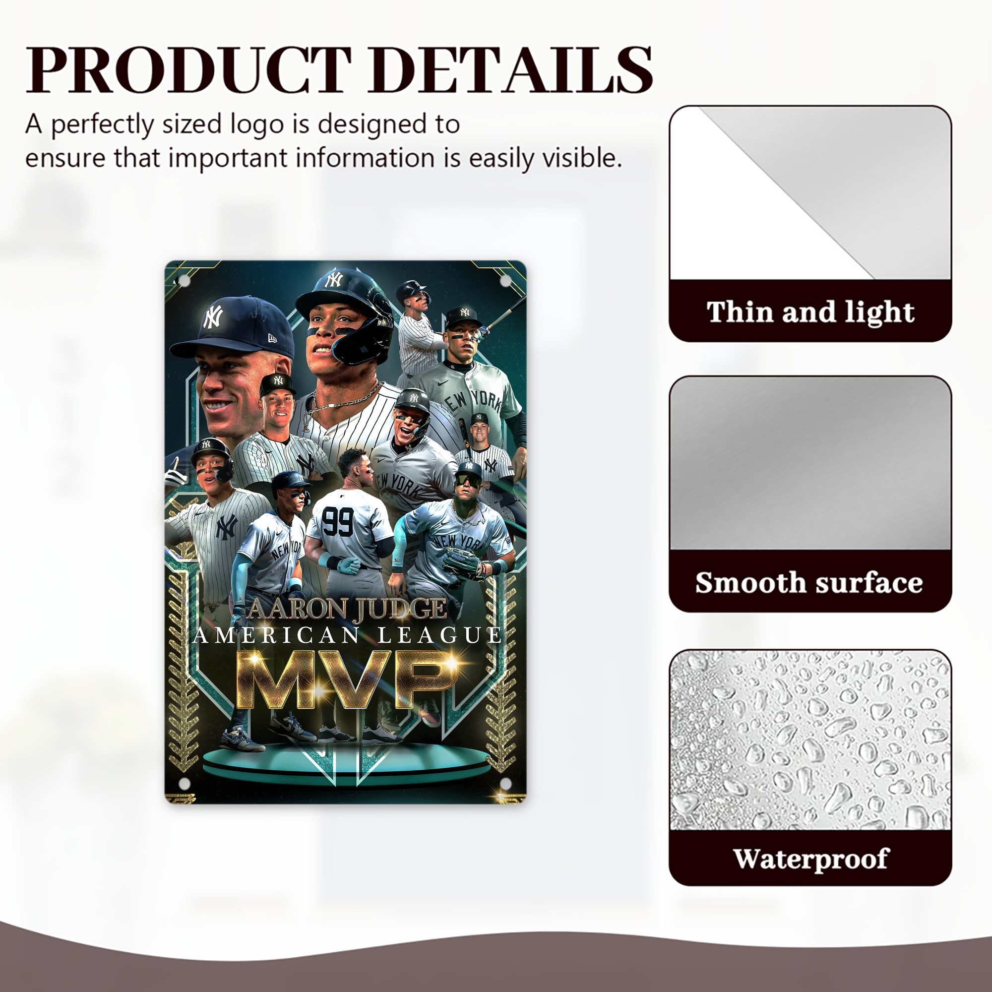 Aaron Judge MVP 8x12inch Vertical Aluminum Sign - Durable Fade-Resistant Indoor/Outdoor Safety & Information Plaque For Office, Hotel, Restaurant, Bar, Public Spaces