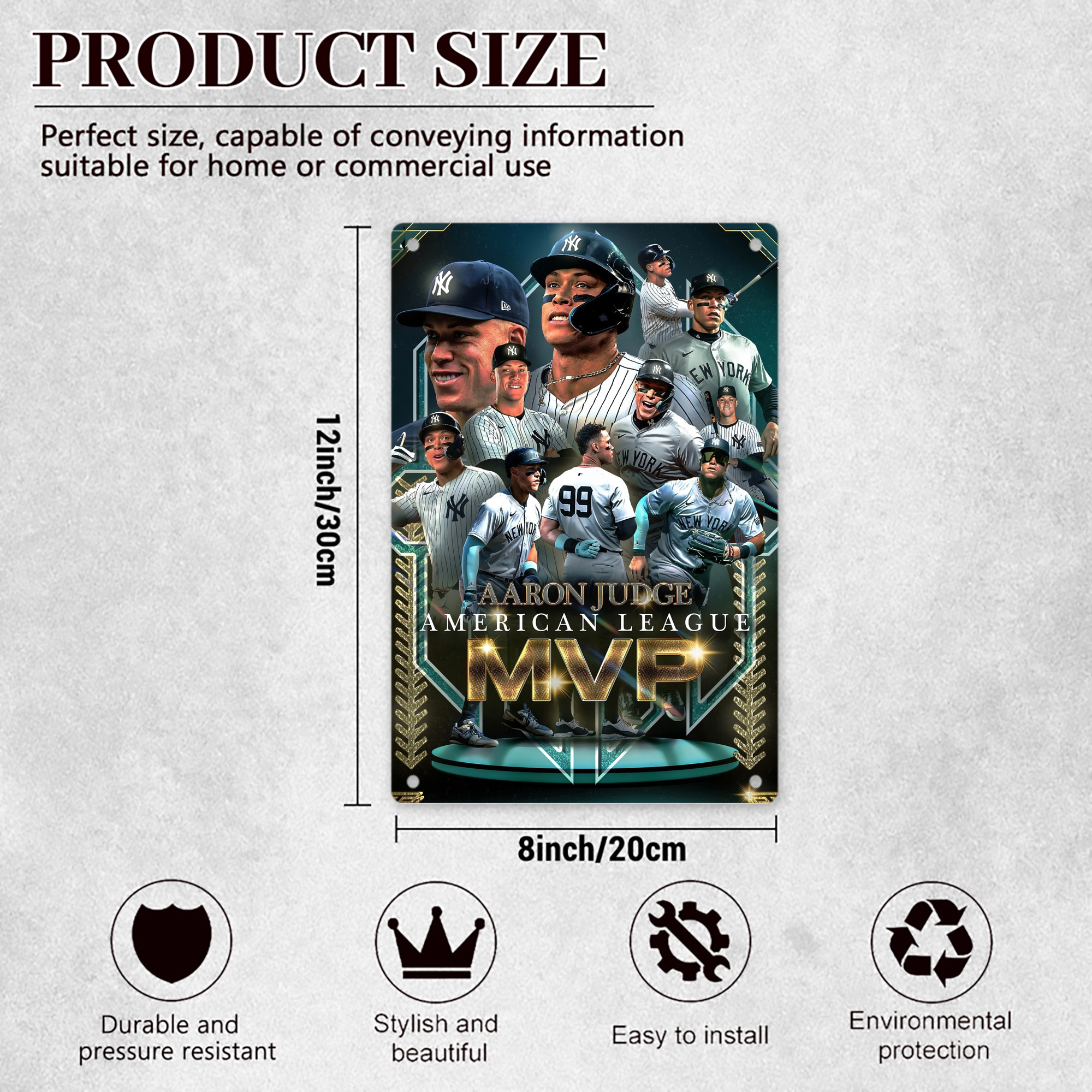 Aaron Judge MVP 8x12inch Vertical Aluminum Sign - Durable Fade-Resistant Indoor/Outdoor Safety & Information Plaque For Office, Hotel, Restaurant, Bar, Public Spaces