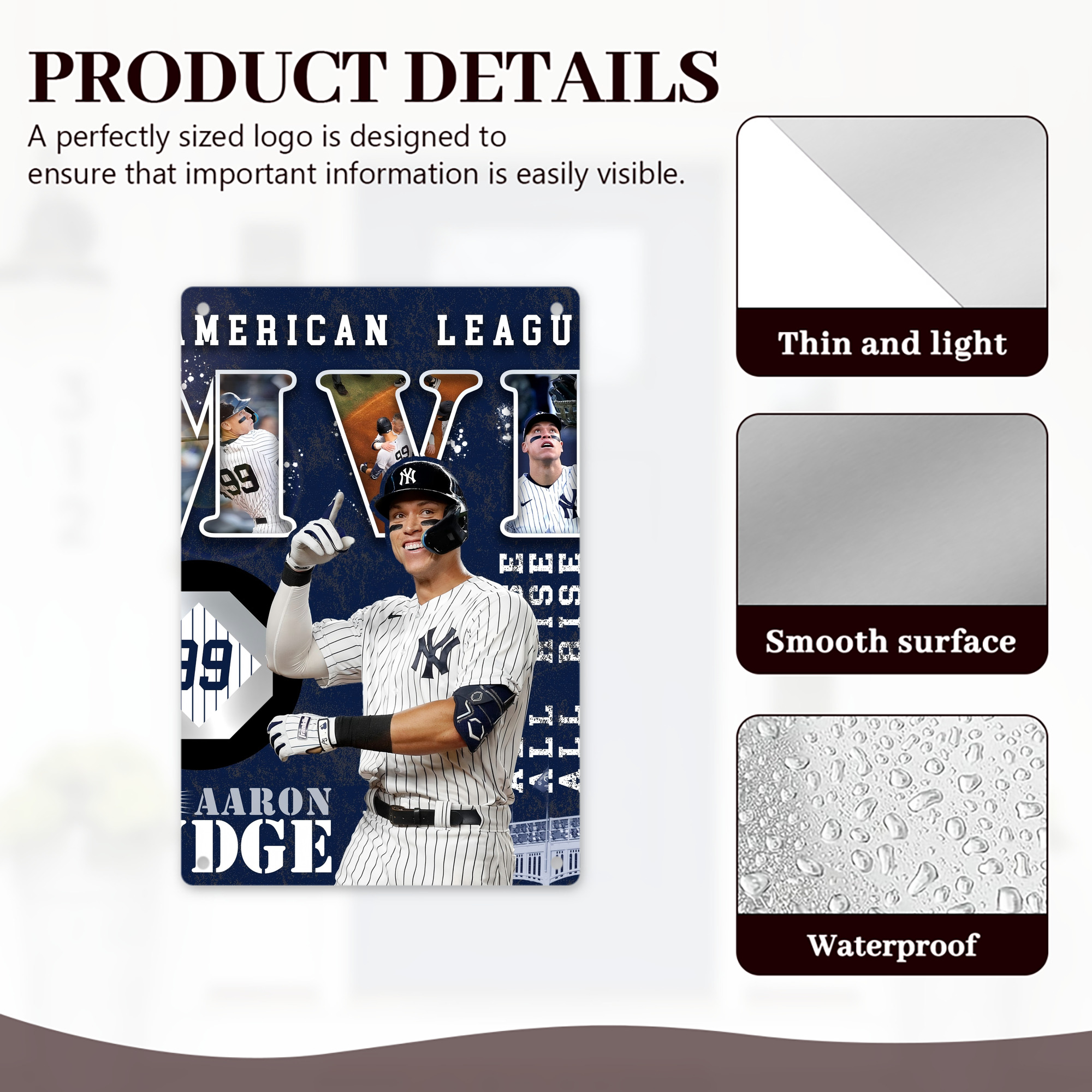 Aaron Judge MVP 8x12inch Vertical Aluminum Sign - Durable Fade-Resistant Indoor/Outdoor Safety & Information Plaque For Office, Hotel, Restaurant, Bar, Public Spaces